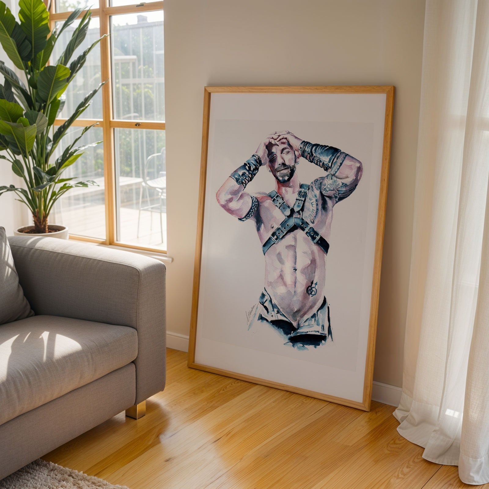 contemporary male figure art watercolor print inspired by Renaissance tradition by Brenden Sanborn