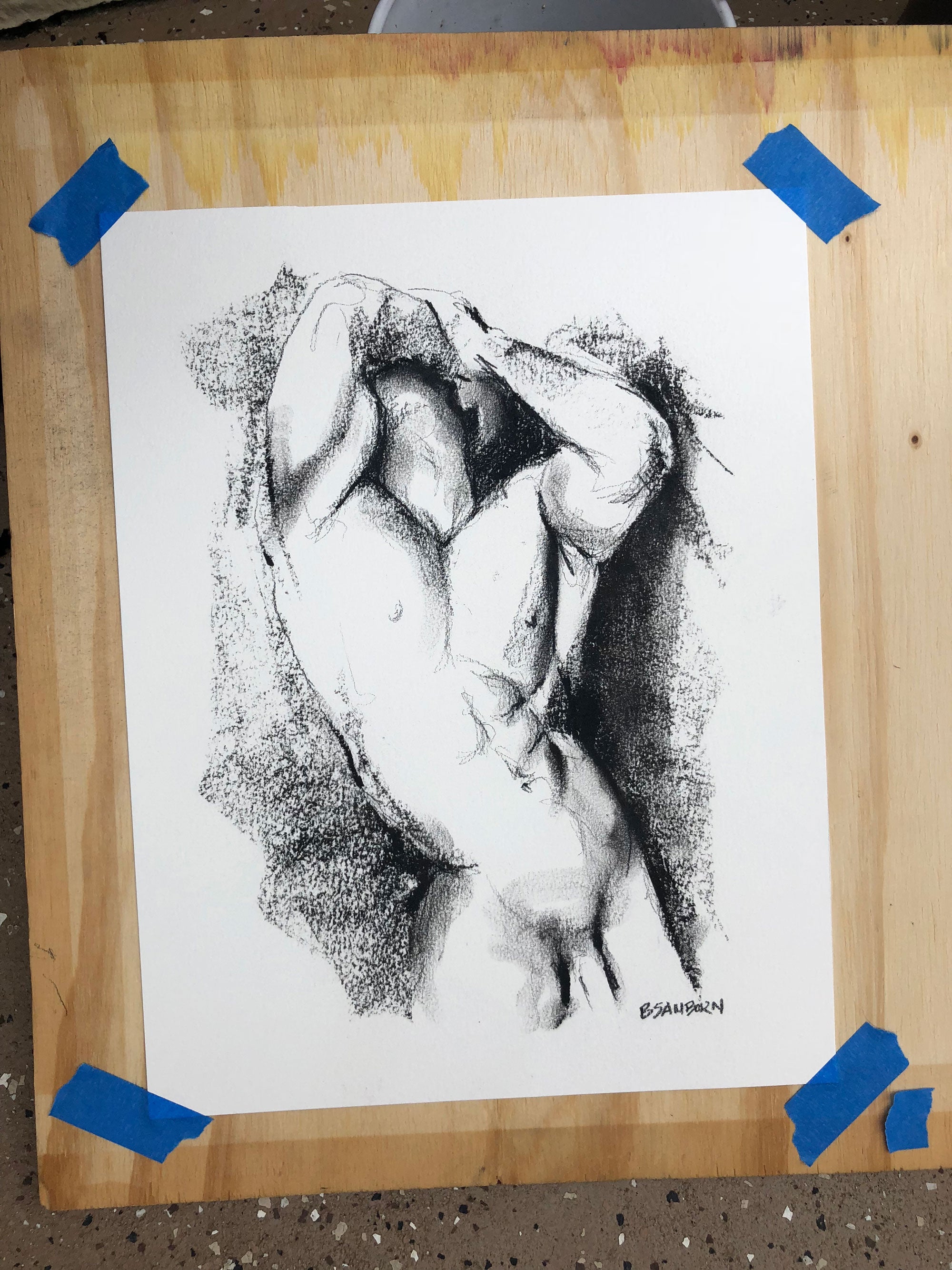 male torso art watercolor print displayed in modern home by Brenden Sanborn