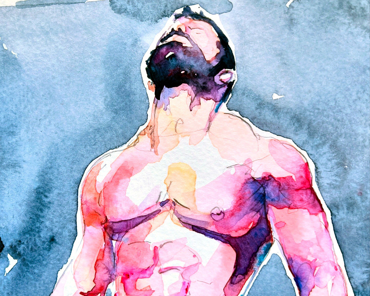 Watercolor male figure art print, original work by Brenden Sanborn