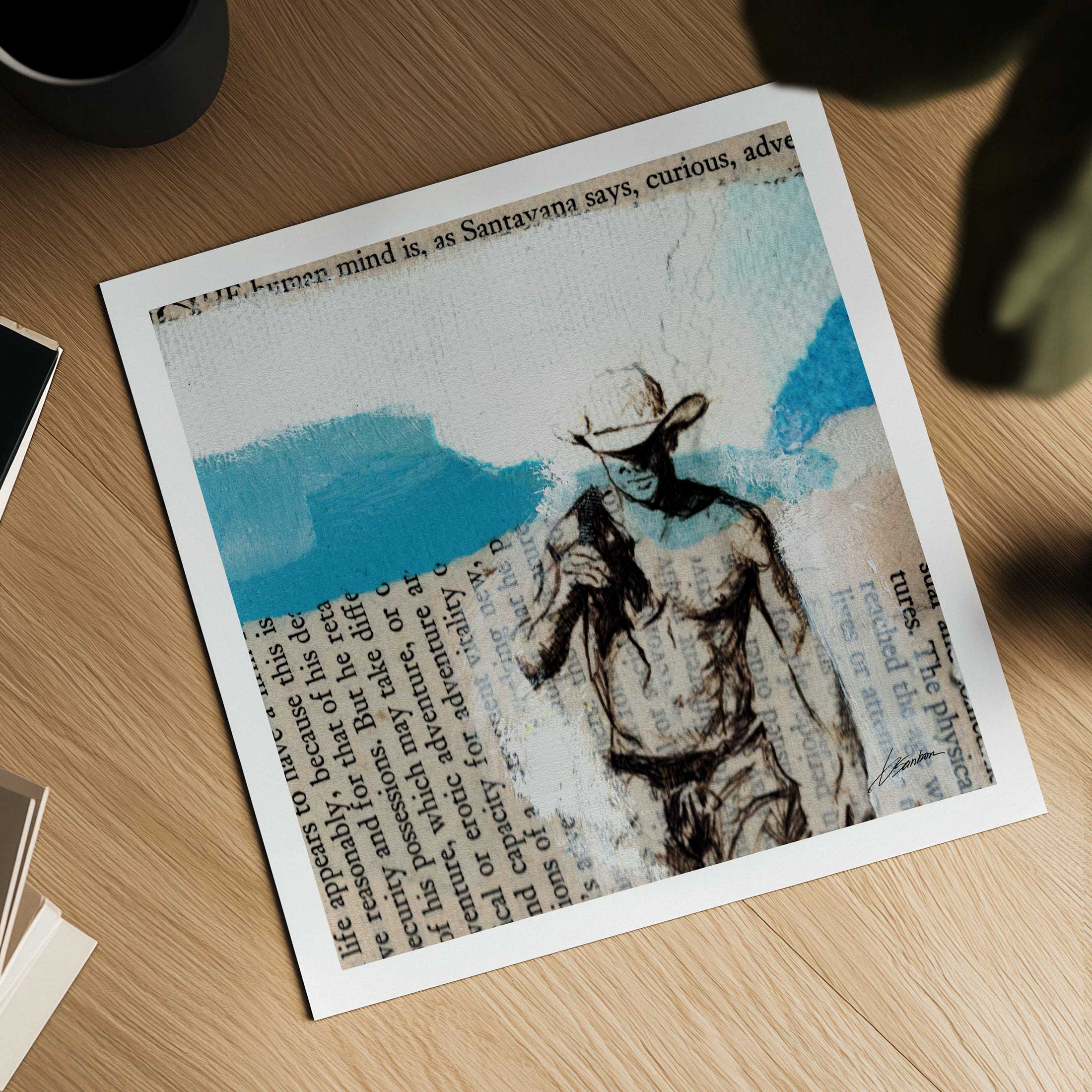 Cowboy Drifter on Book Pages – Art Print Artist Brenden Sanborn