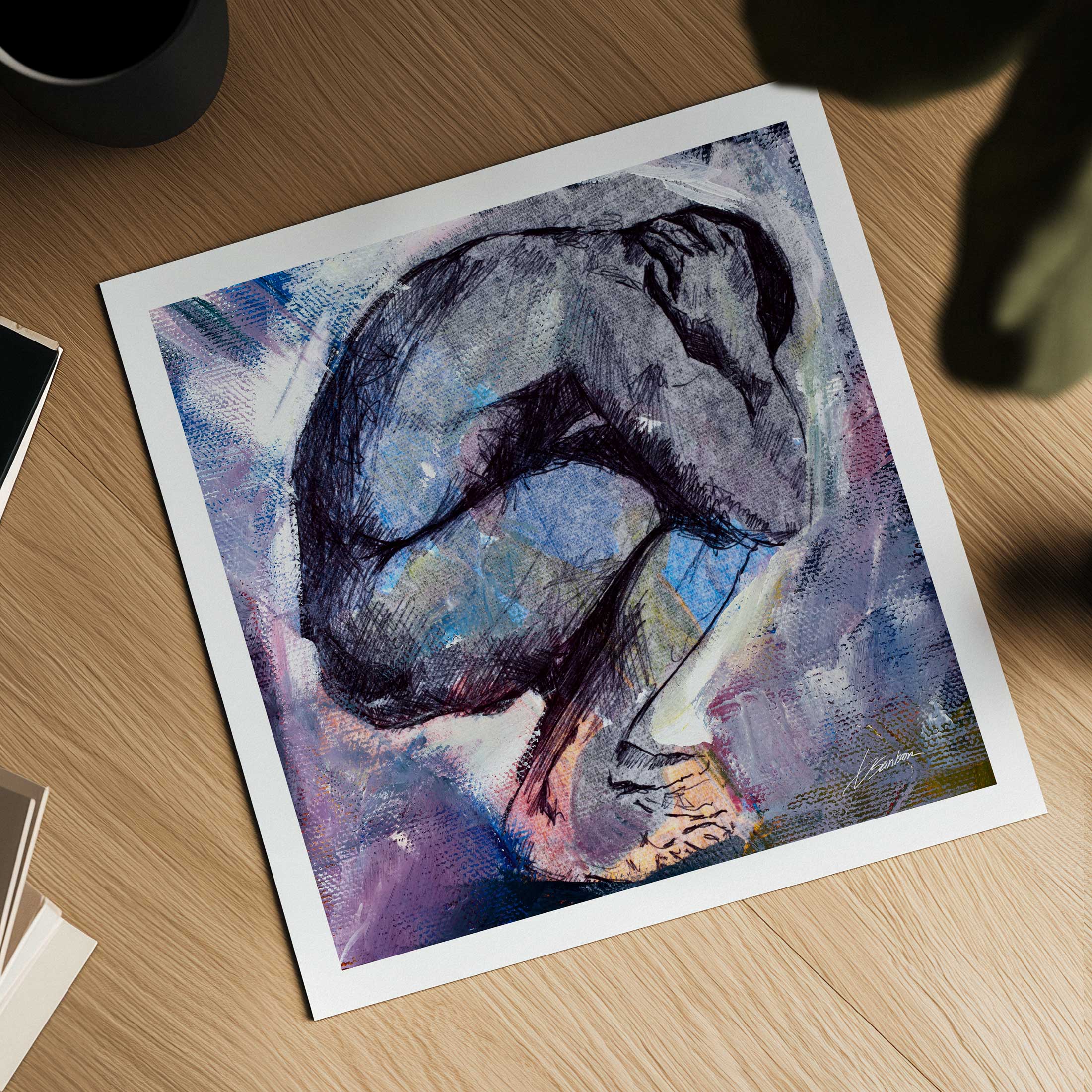 Male Figure in Fetal Pose with Dark Tones – Art Print Artist Brenden Sanborn