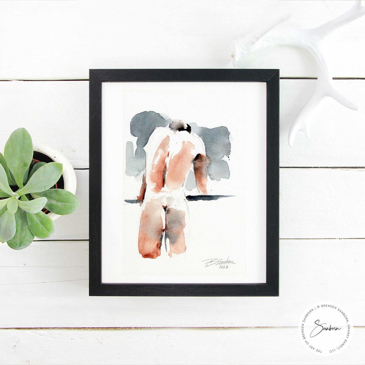 Male Figure with Defined Back Muscles - 6x9" Original Painting Artist Brenden Sanborn