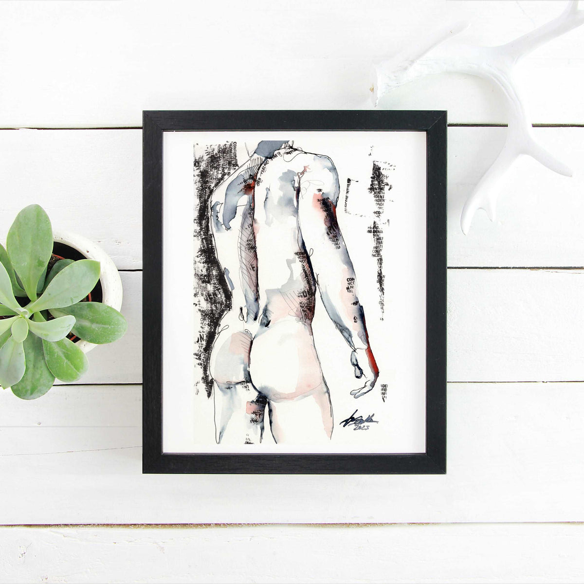 Ink Script Male Silhouette - 6x9" Original Watercolor Painting Artist Brenden Sanborn