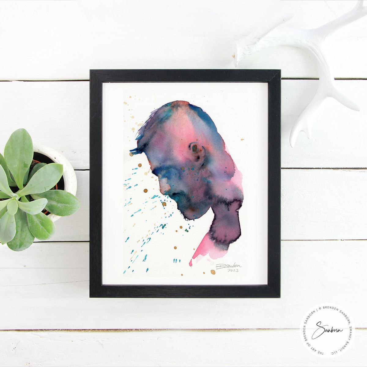 Profile of Bearded Man - 6x9" Original Watercolor Painting Artist Brenden Sanborn