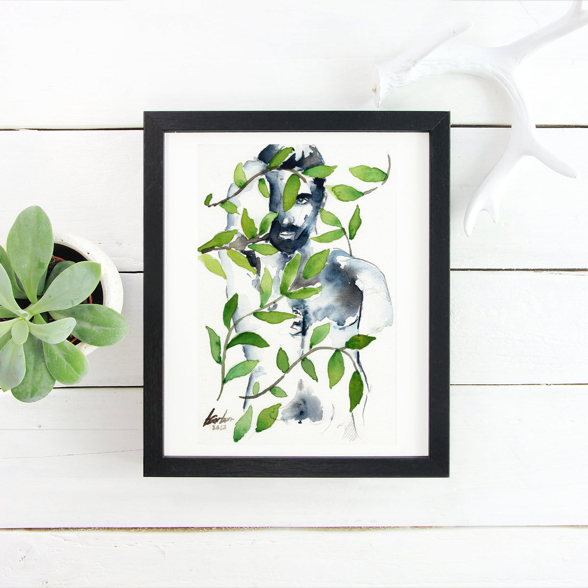 Nature's Embrace - Bearded Man Amidst Verdant Vines - Original Art Artist Brenden Sanborn