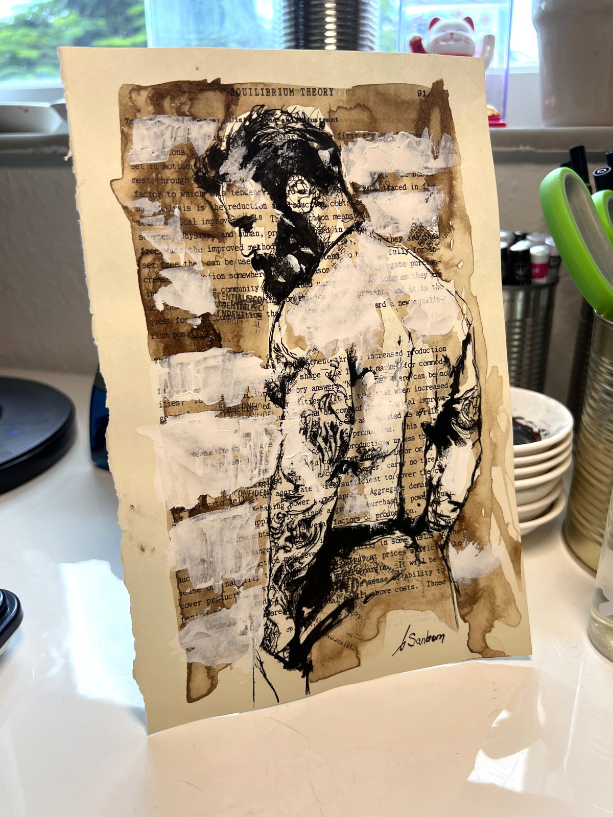 Tattooed Male Back with Coffee and Acrylic Layers – 6x9 Original Ink Drawing Artist Brenden Sanborn