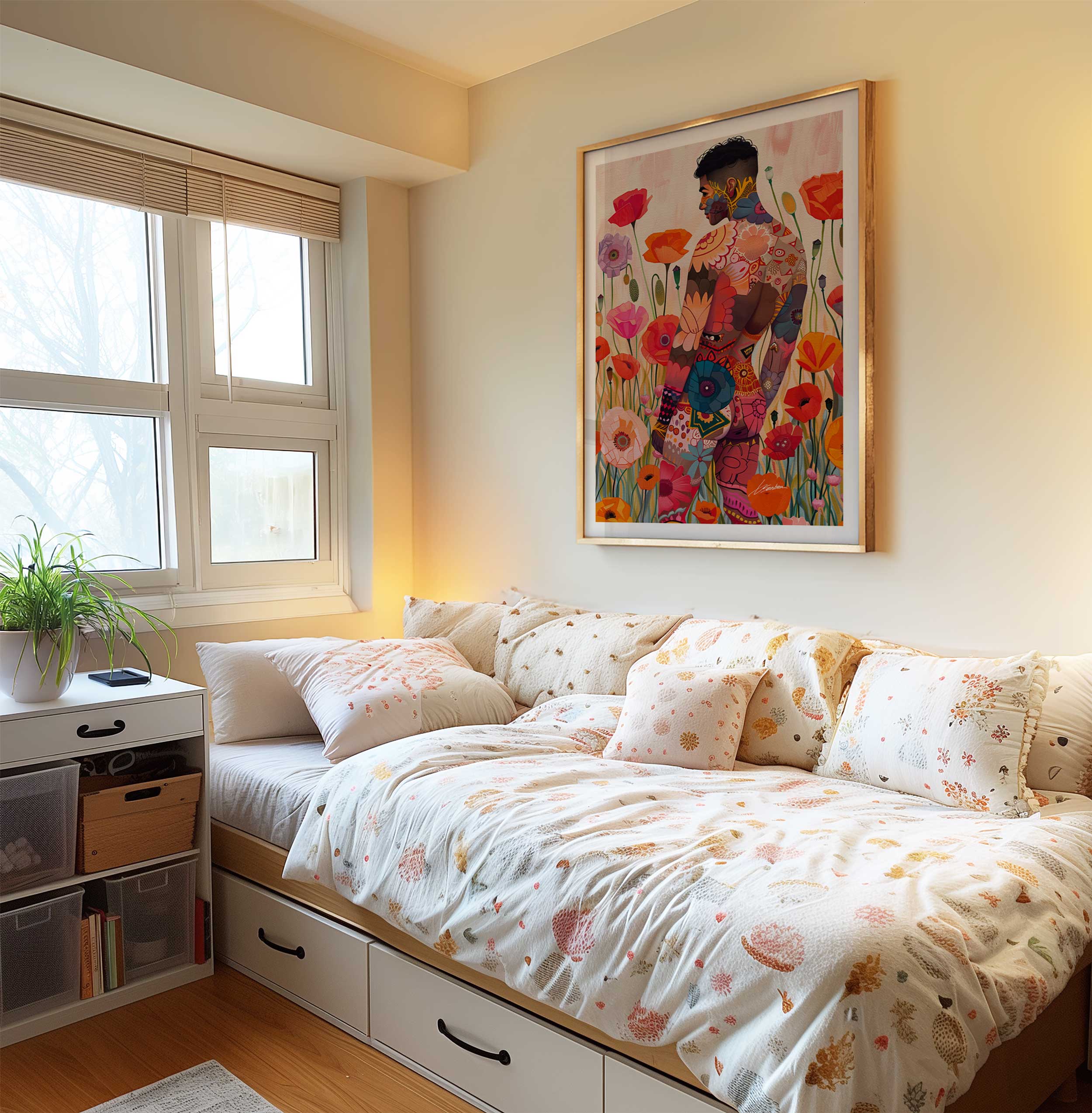 Floral Inked Male Figure in a Field of Poppies – Art Print Artist Brenden Sanborn