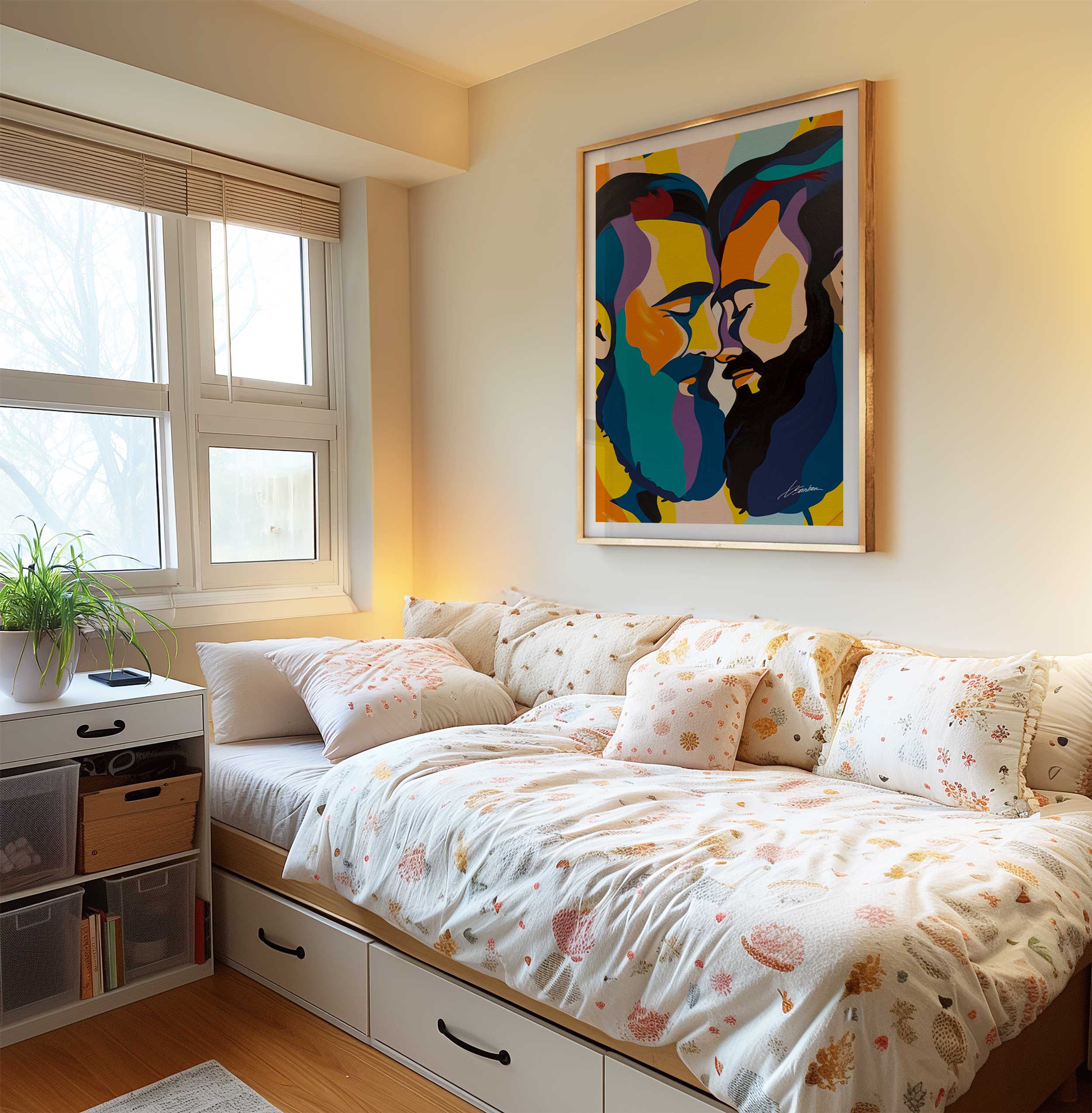 Bearded Lovers Lost in Colorful Harmony – Art Print Artist Brenden Sanborn