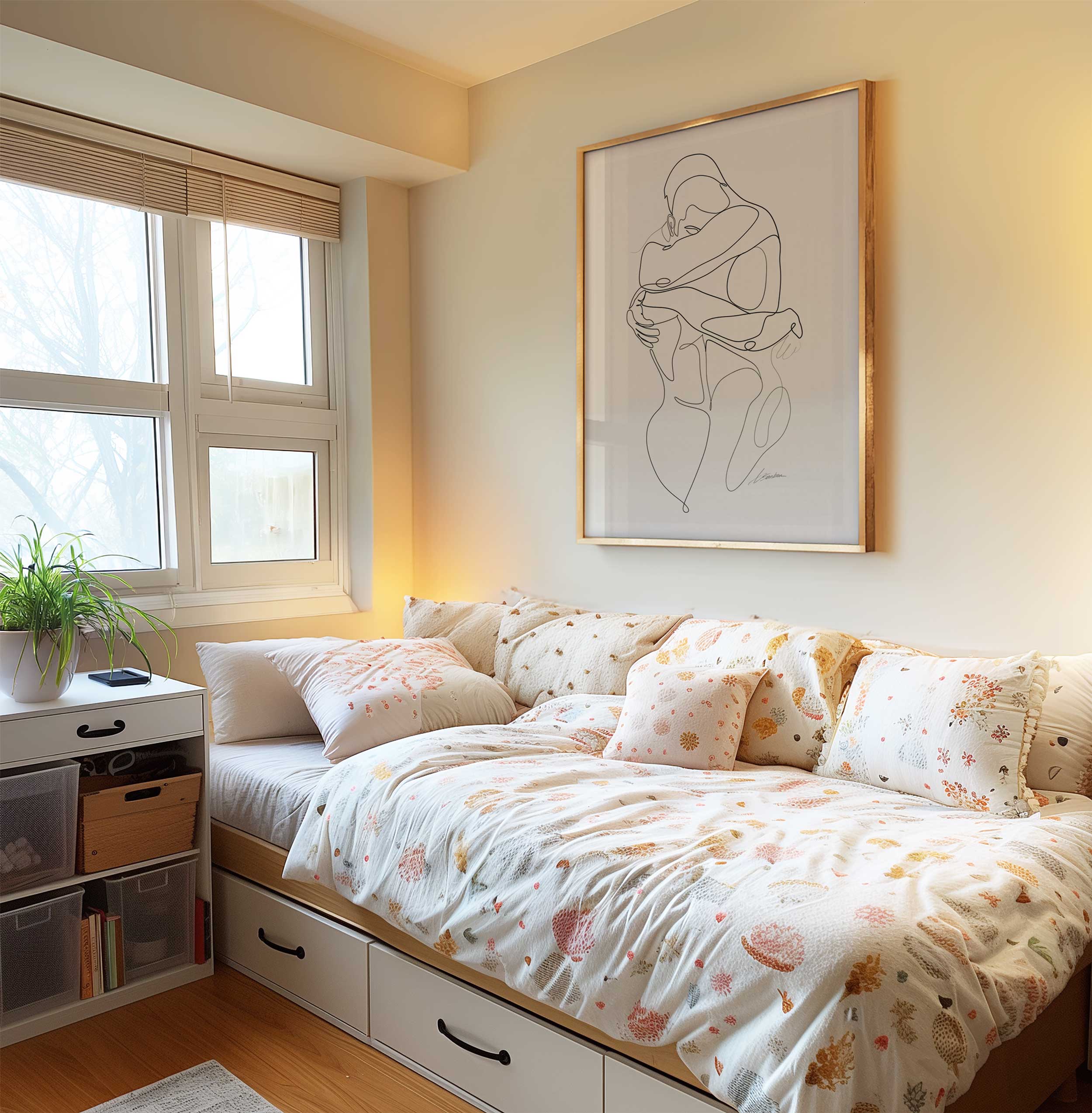 Wrapped in You One-Line Drawing of Two Men Hugging – Art Print Artist Brenden Sanborn