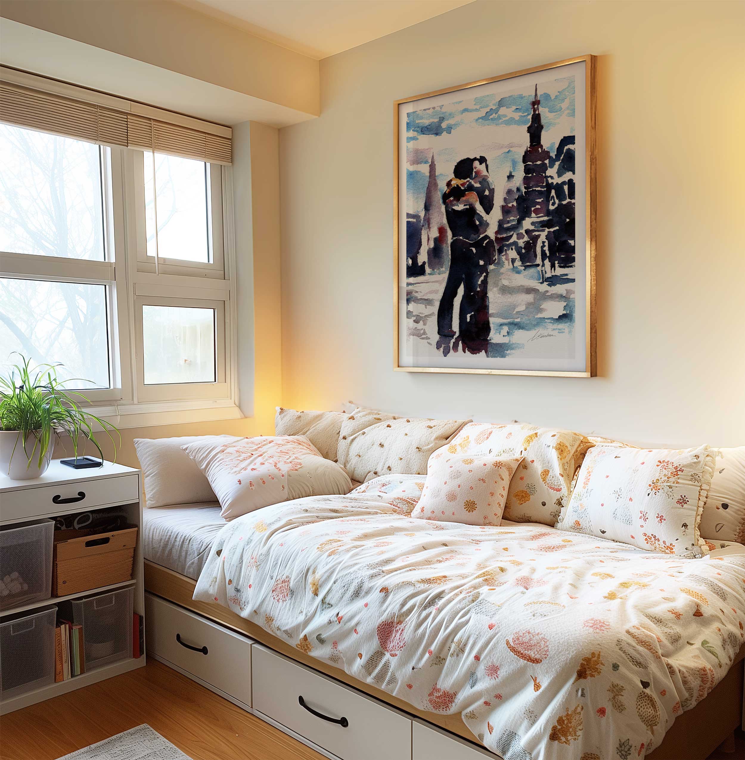 City Lights and Lovers Embracing – Art Print Artist Brenden Sanborn