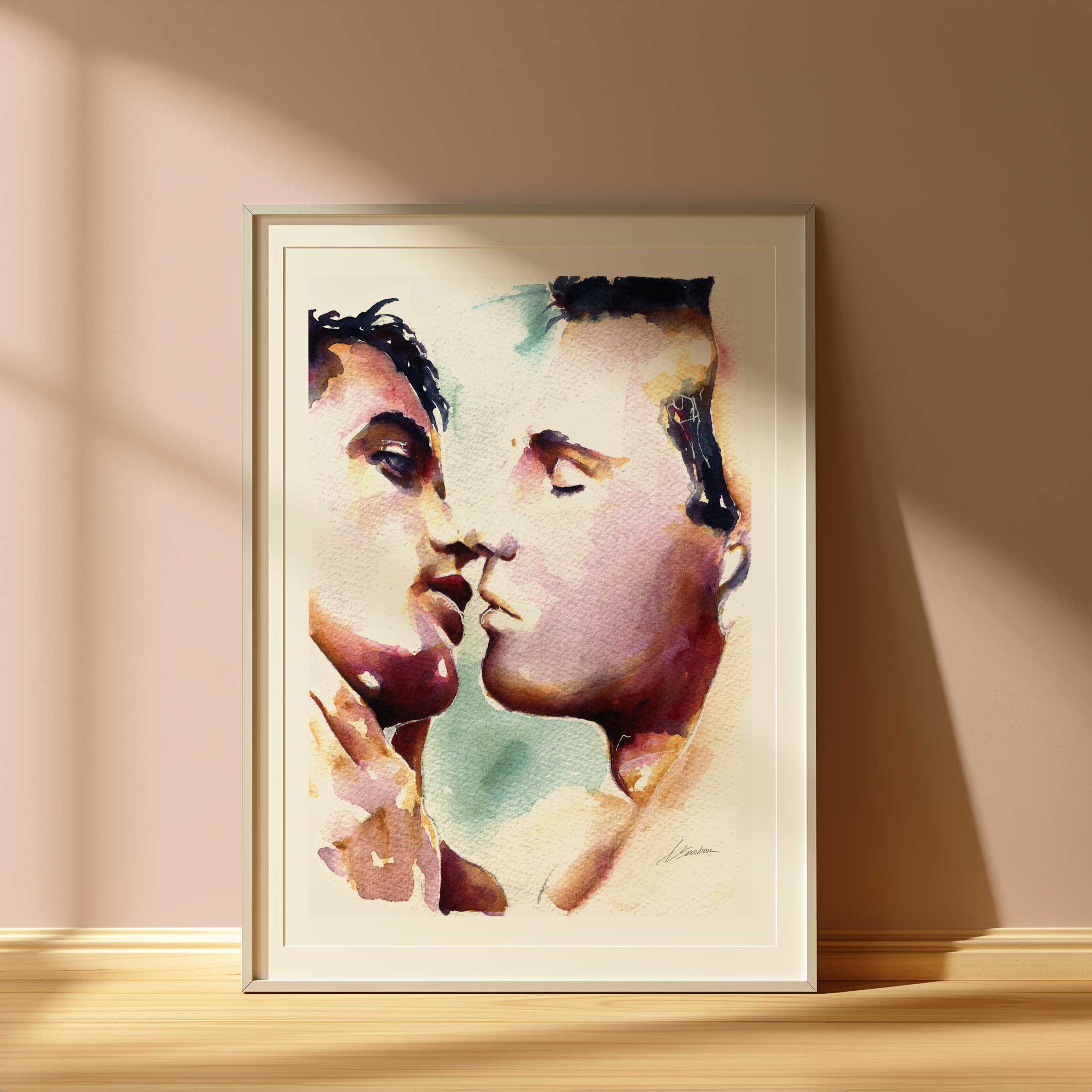 Tender Moment Between Lovers as They Lean in Close - Art Print Artist Brenden Sanborn