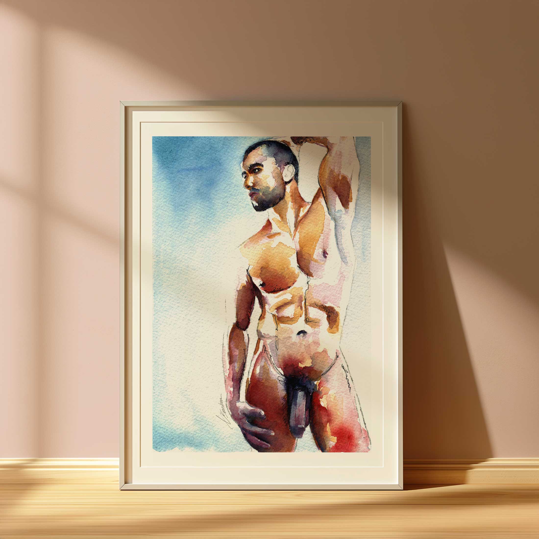 Scruffy Male Nude Stretching in Sunlight - Art Print Artist Brenden Sanborn