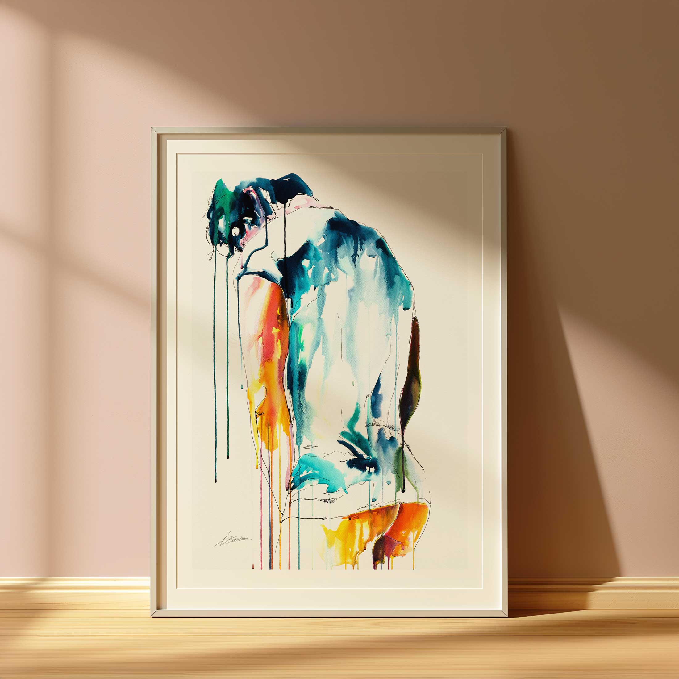 Back View of Male Figure Draped in Cloth with Bowed Head - Art Print Artist Brenden Sanborn