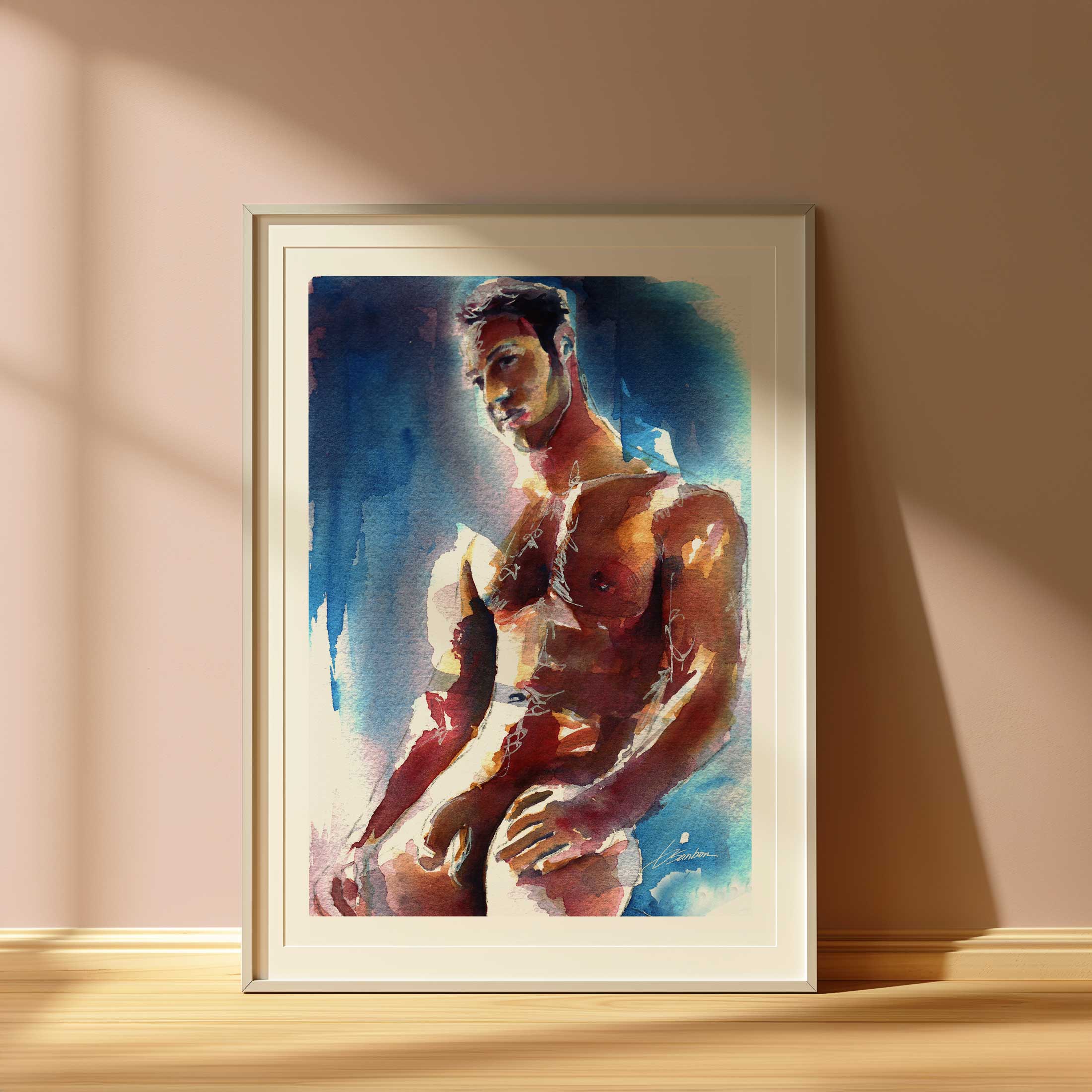 Muscular Male Nude Leaning Against a Wall - Art Print Artist Brenden Sanborn