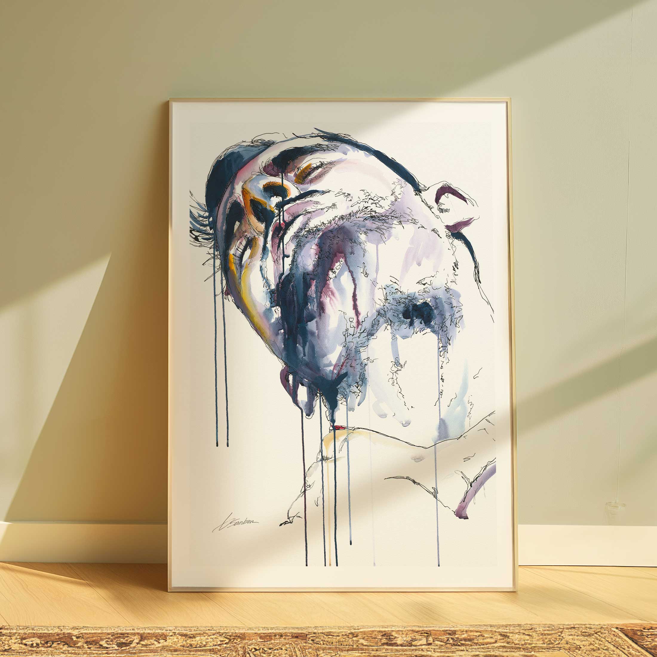 Man in Shower: Washing Neck with a Glimpse of Sensual Lust - Art Print Artist Brenden Sanborn