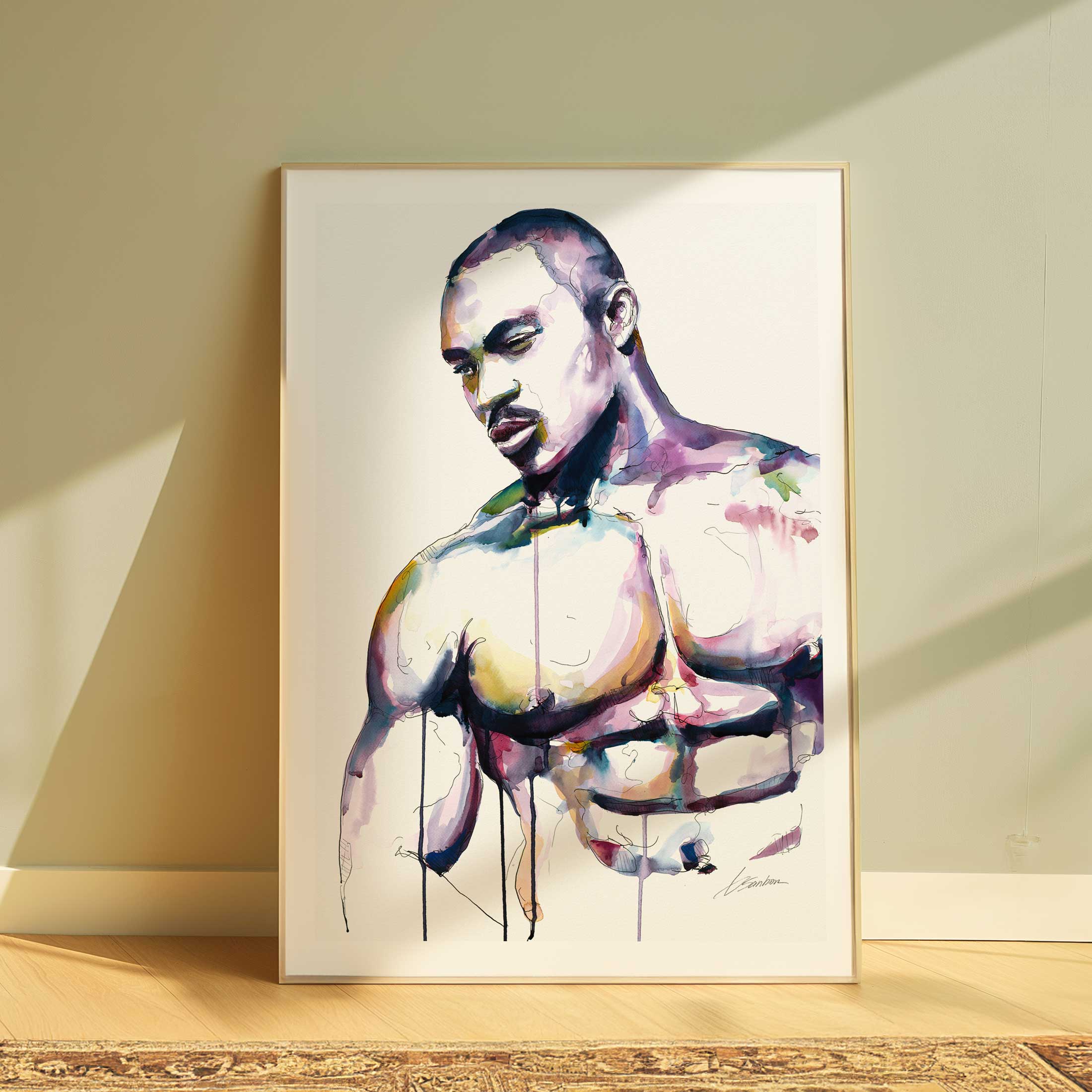 Chiseled Strength a Bare Chest Carved in Shadow and Light - Art Print Artist Brenden Sanborn