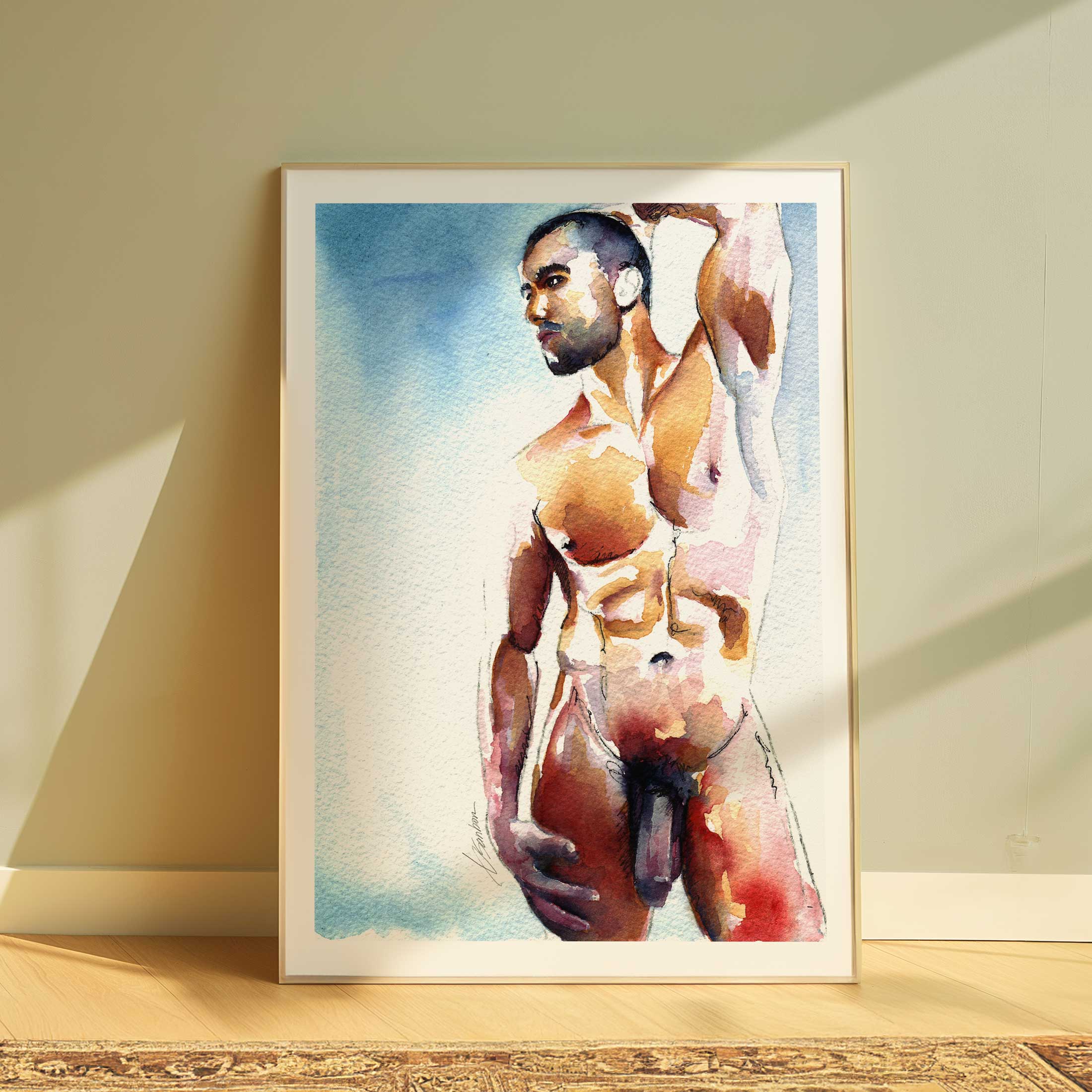 Scruffy Male Nude Stretching in Sunlight - Art Print Artist Brenden Sanborn