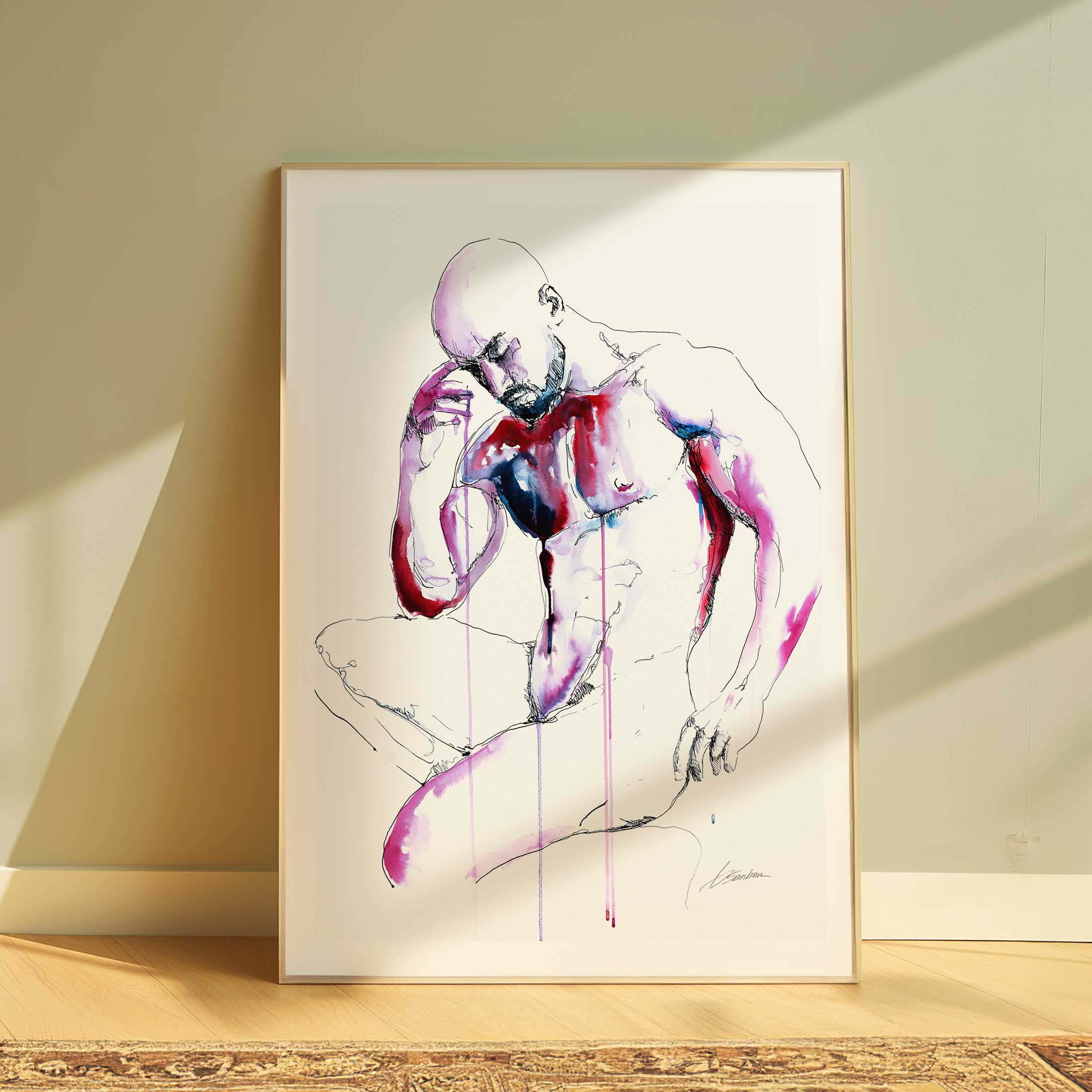 Bare Reflection Muscles Tensed in Silent Thought - Art Print Artist Brenden Sanborn