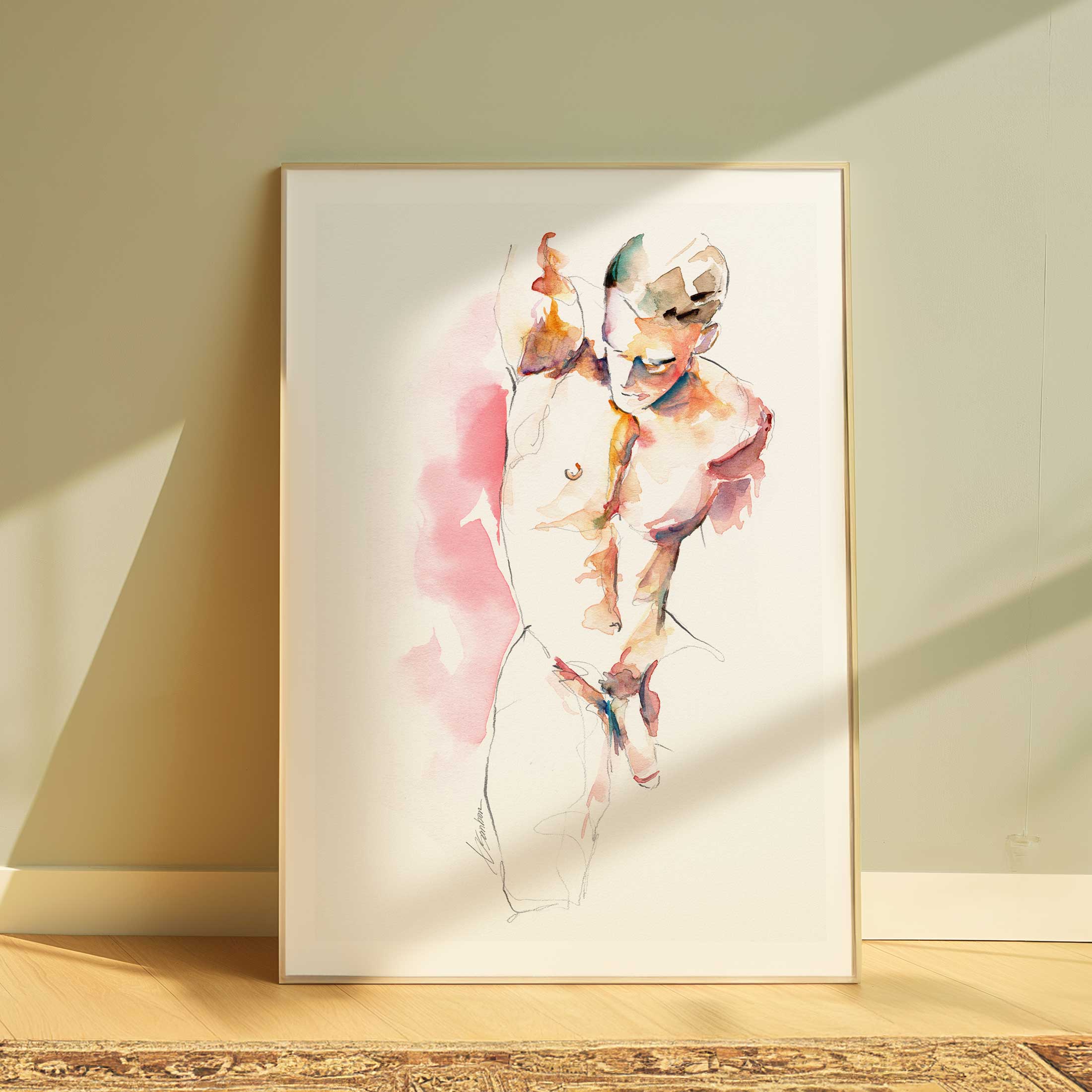 Fluid Male Form in Gentle Motion - Art Print Artist Brenden Sanborn