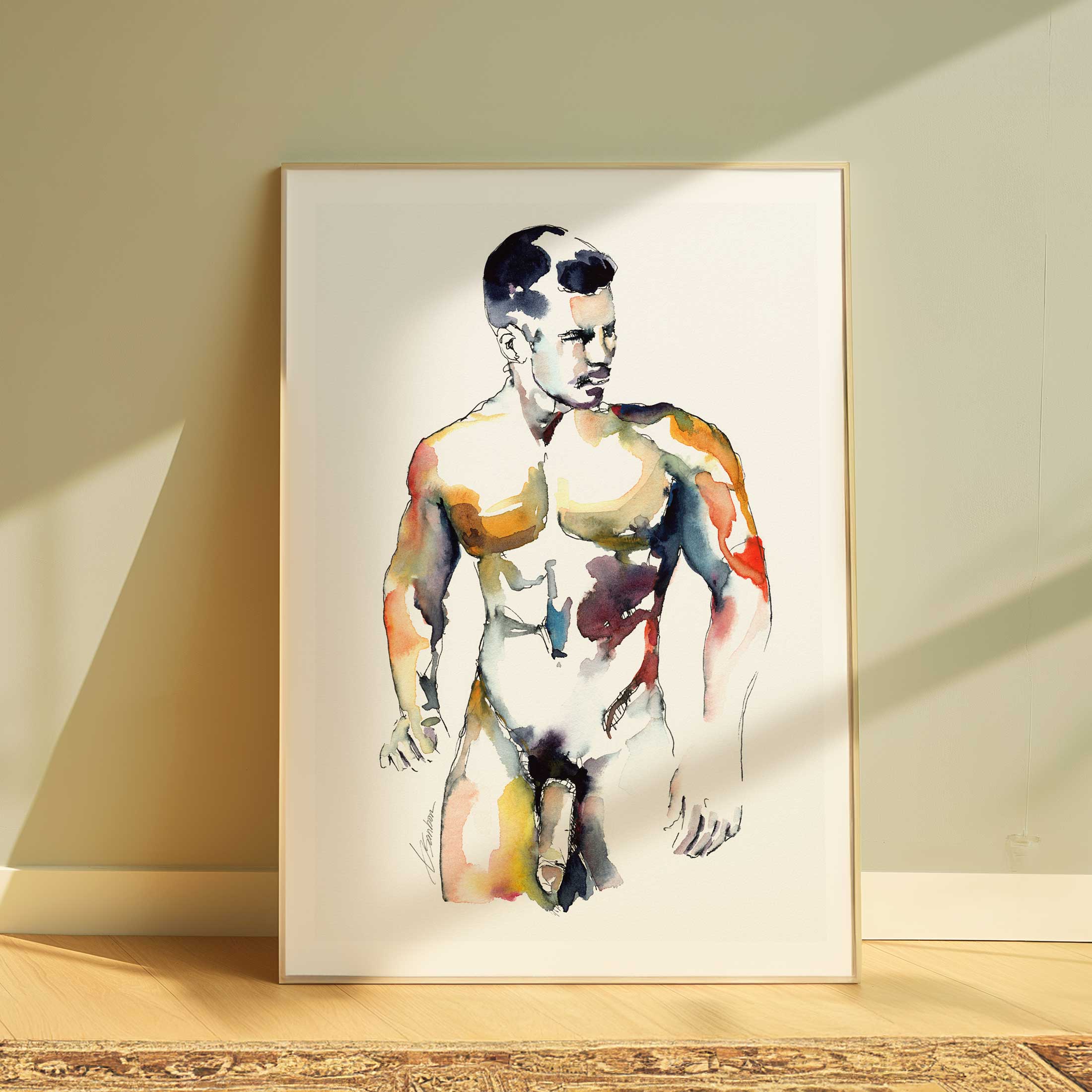 Standing Male Nude Looking Off to the Side - Art Print Artist Brenden Sanborn