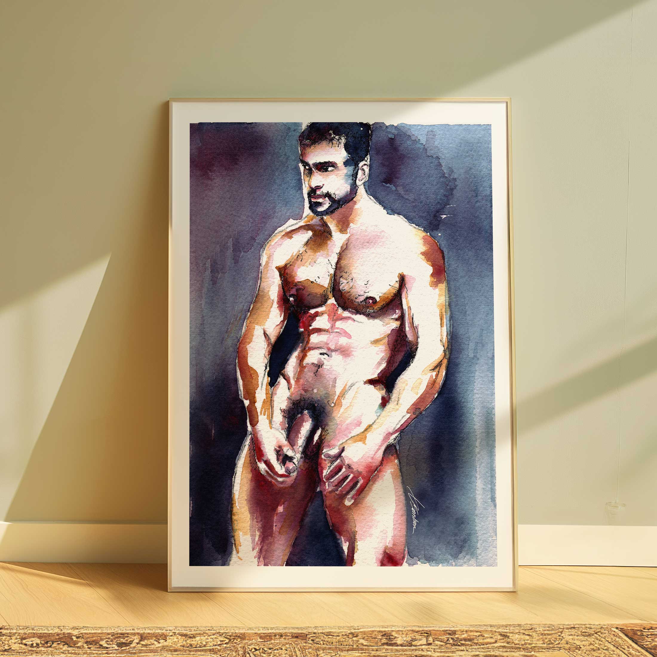 Rugged Male Nude Staring Longingly at His Lover - Art Print Artist Brenden Sanborn