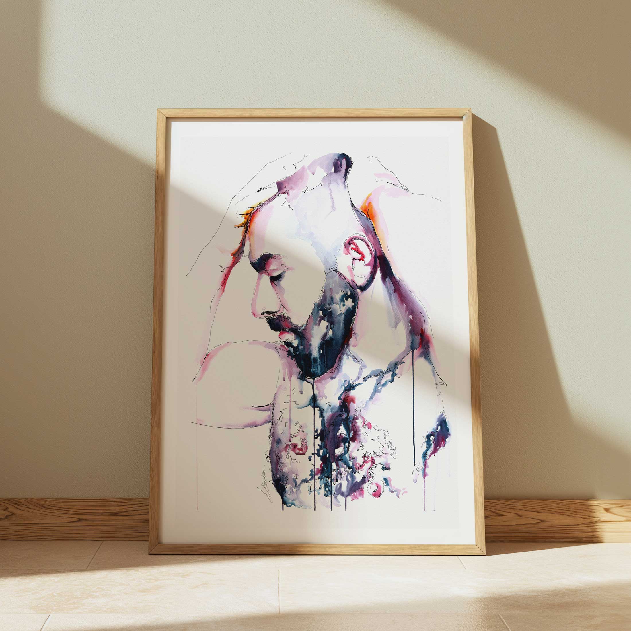 Soulful Gaze - Thick-Bearded Man with Chiseled Torso - Art Print Artist Brenden Sanborn