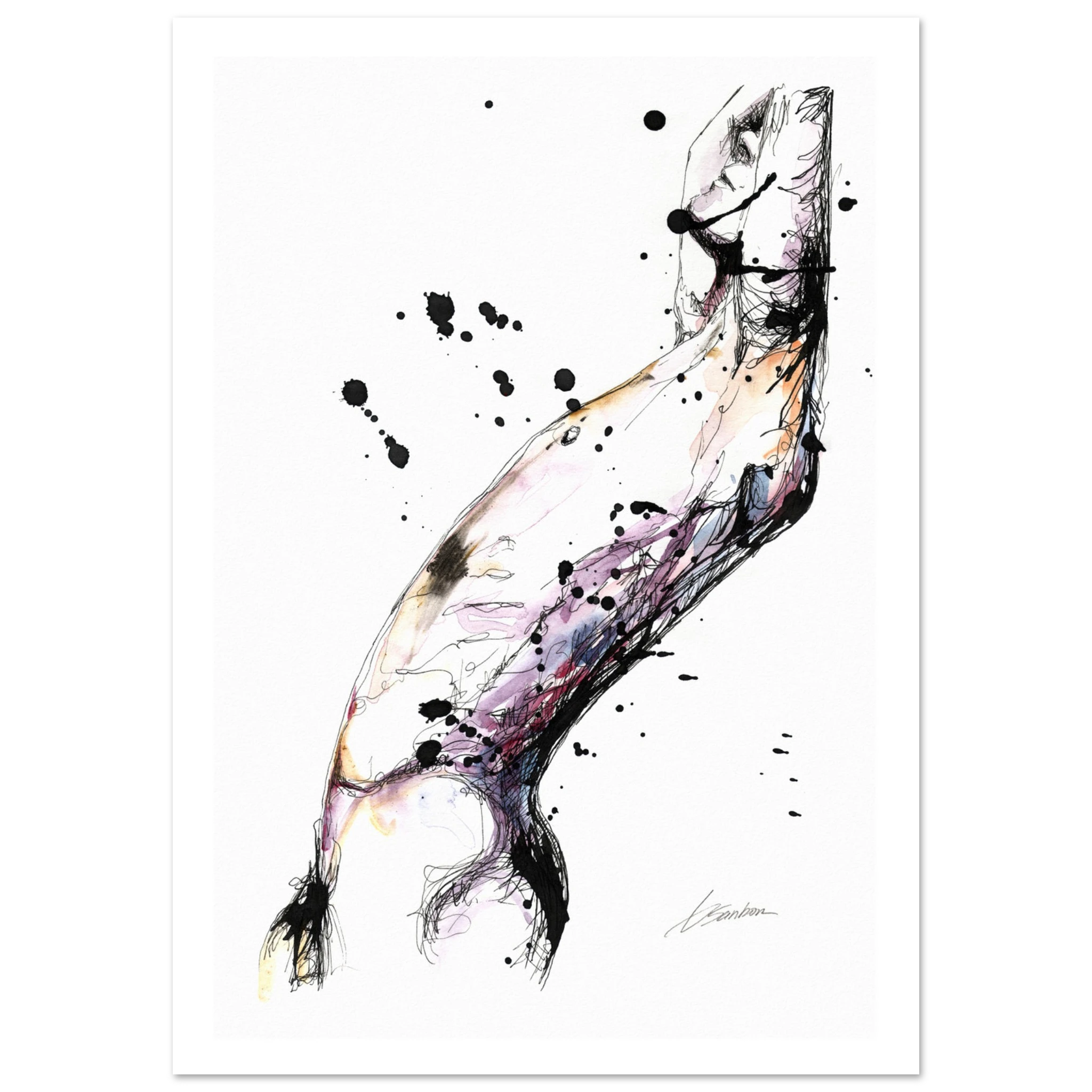 Abstract Male Figure in Fluid Motion with Splattered Accents - Art Print Artist Brenden Sanborn