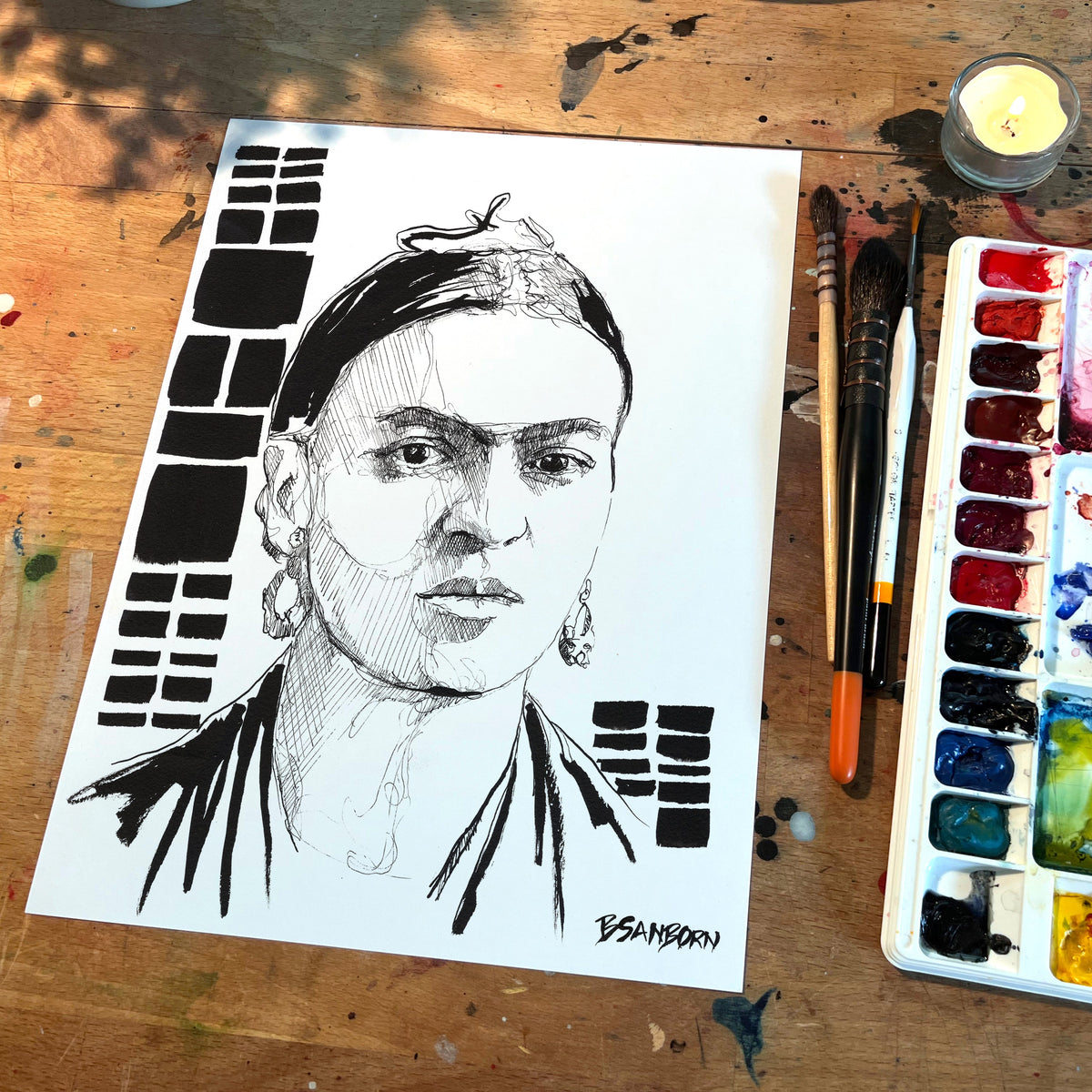 Icon Lines and Quiet Defiance – 9x12" Original Ink Drawing Artist Brenden Sanborn