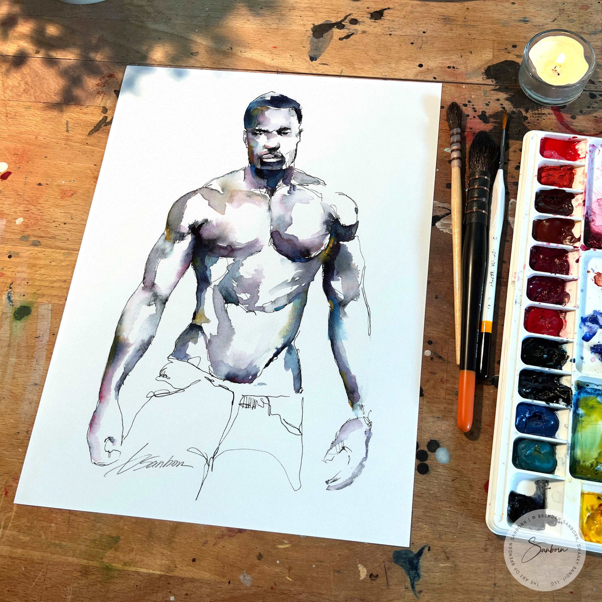 Ebony Strength & Whiskered Elegance: Original Watercolor by Brenden Sanborn Artist Brenden Sanborn