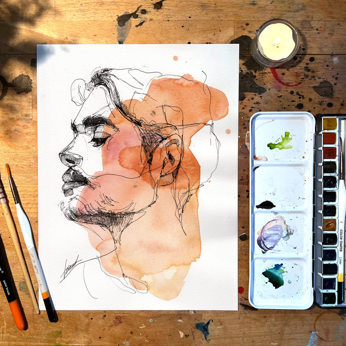 In Between Breaths – 9x12" Original Ink & Watercolor Artist Brenden Sanborn