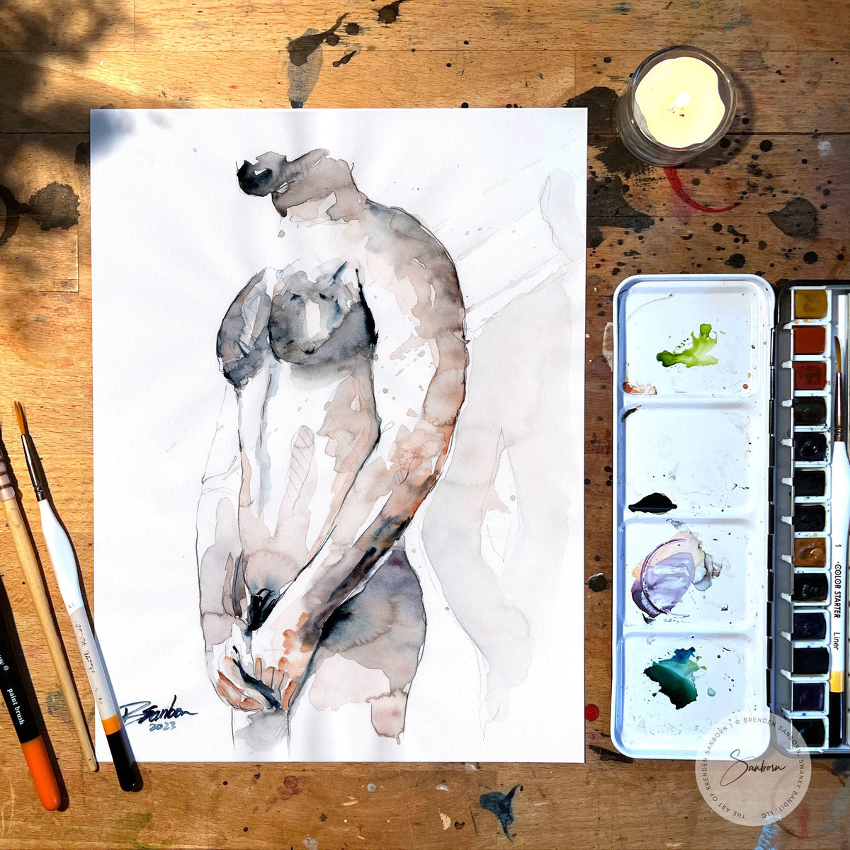 Delicate Pose with Subtle Strength - 9x12" Original Watercolor Painting Artist Brenden Sanborn
