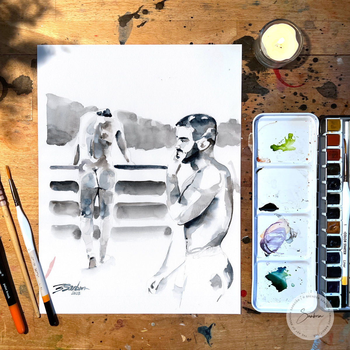 Afternoon Dilemma - 9x12" Original Watercolor Painting Artist Brenden Sanborn