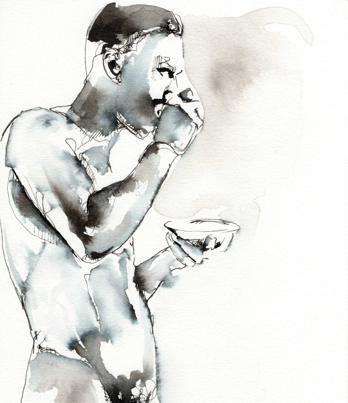 Morning Muse - Man Sipping Coffee - 6x9" Original Painting Artist Brenden Sanborn