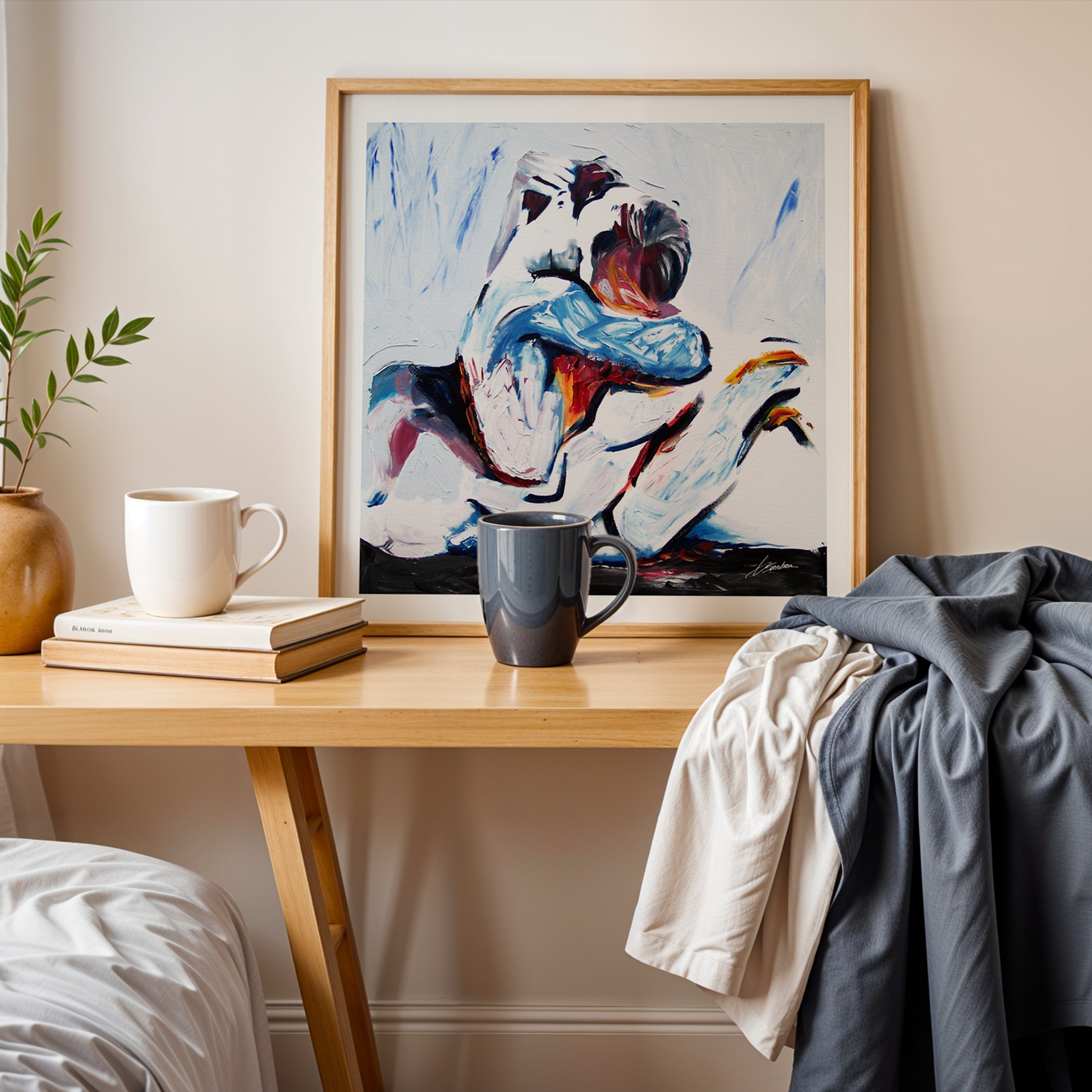 Two Men in Love Tightly Embraced - Art Print Artist Brenden Sanborn