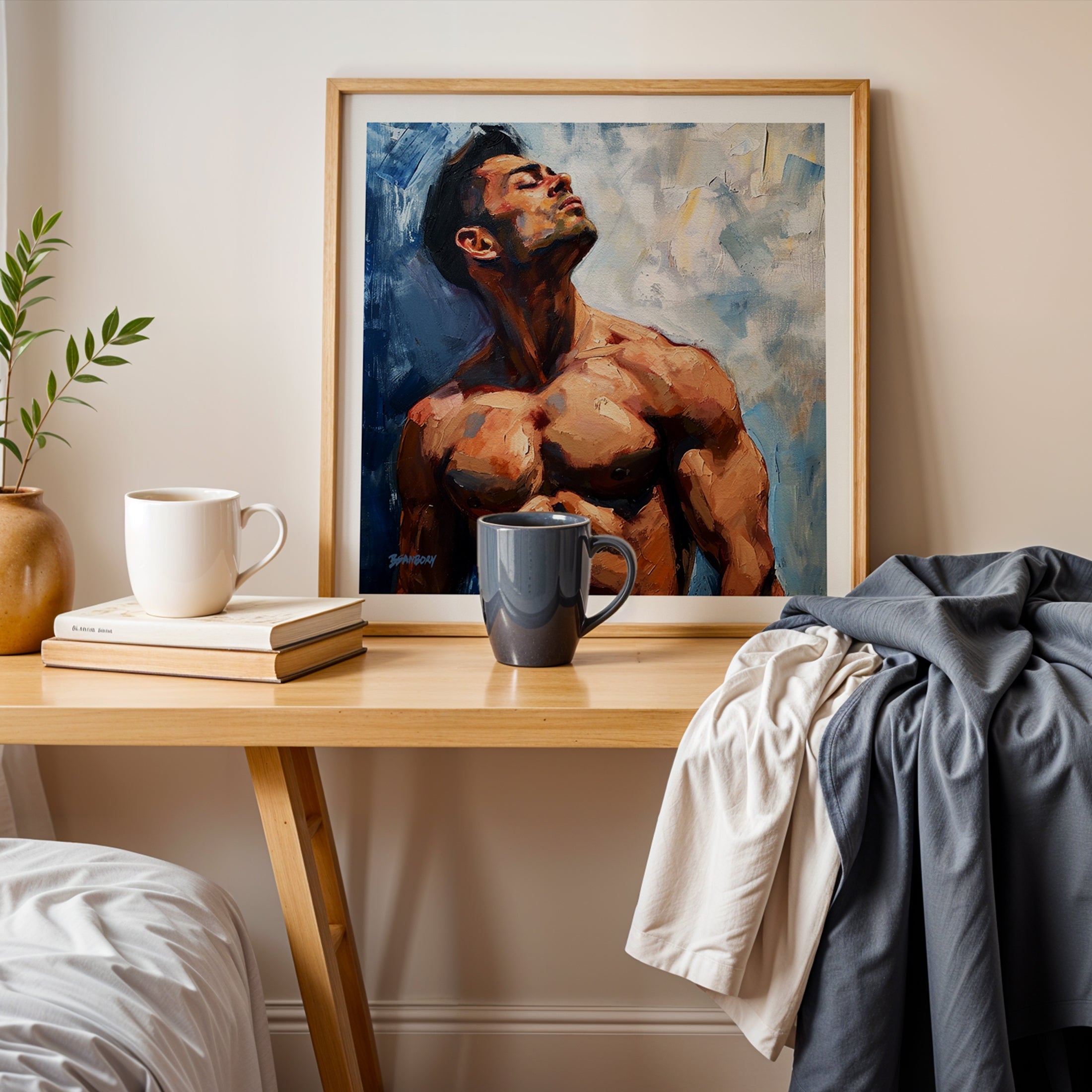 Sunlit Contours - Chiseled Physique Against Blue - Giclee Art Print Artist Brenden Sanborn