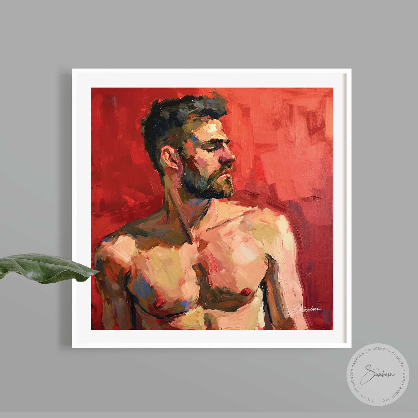Resolute Profile - Bearded Man with Red Backdrop - Giclee Art Print