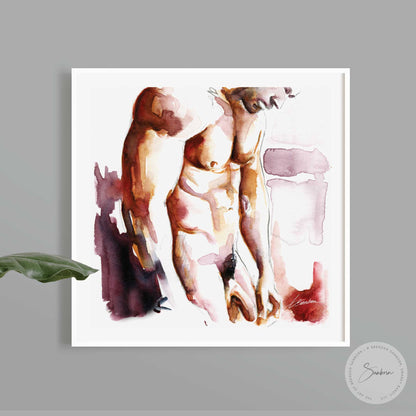 Watercolor Reverie of the Male Form - Nude Muscular Elegance Giclee Art Print