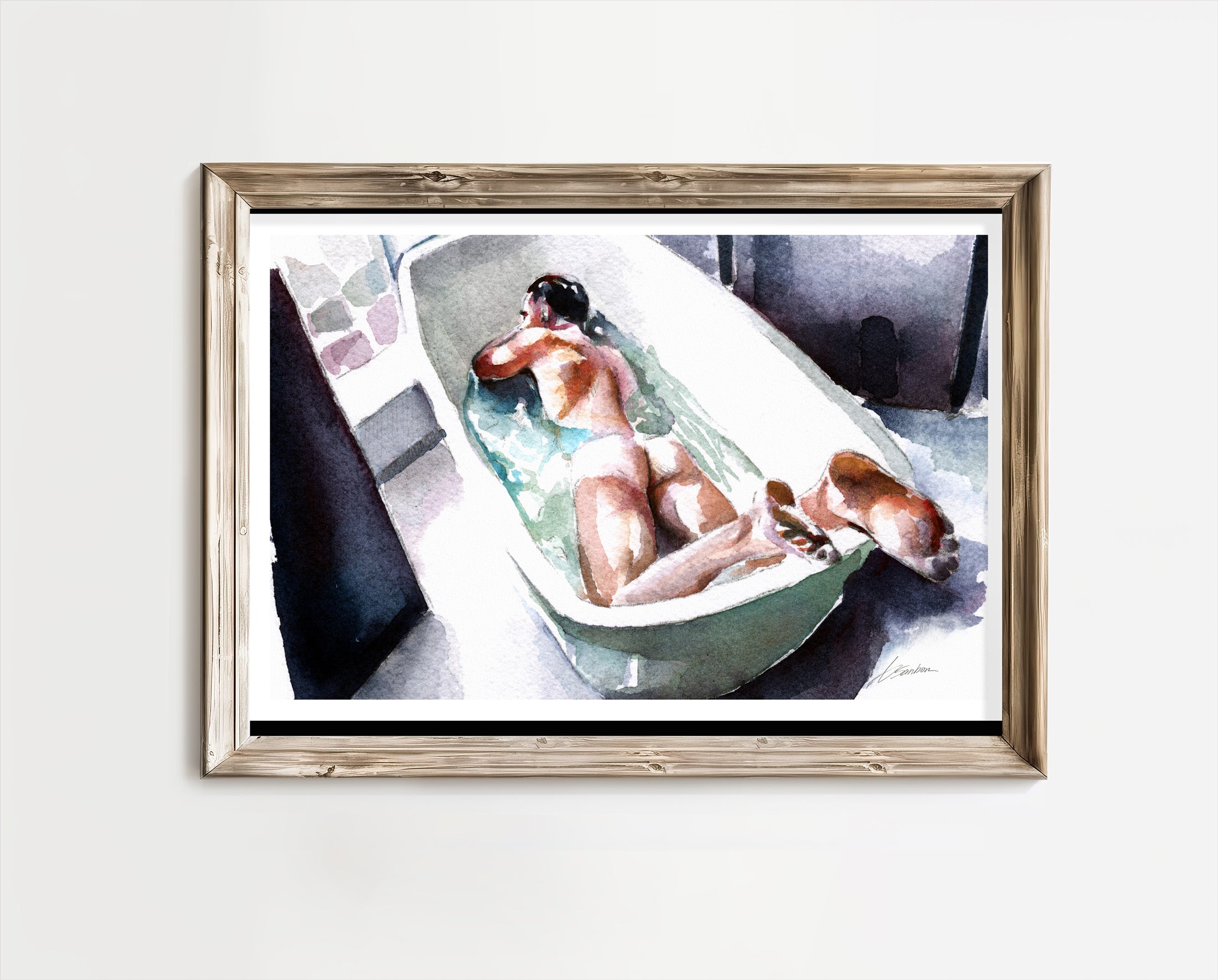 Soothing Escape: A Man in a Bathtub Giclee Art Print Artist Brenden Sanborn