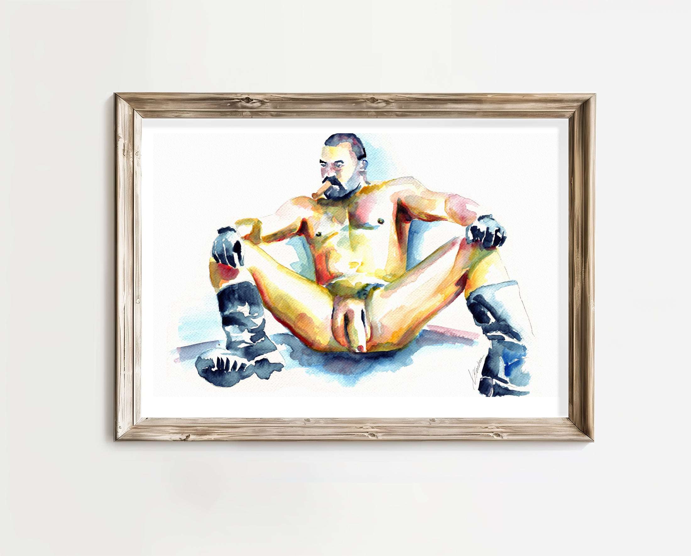 Bearded Man with Cigar and Boots Relaxing - Art Print Artist Brenden Sanborn