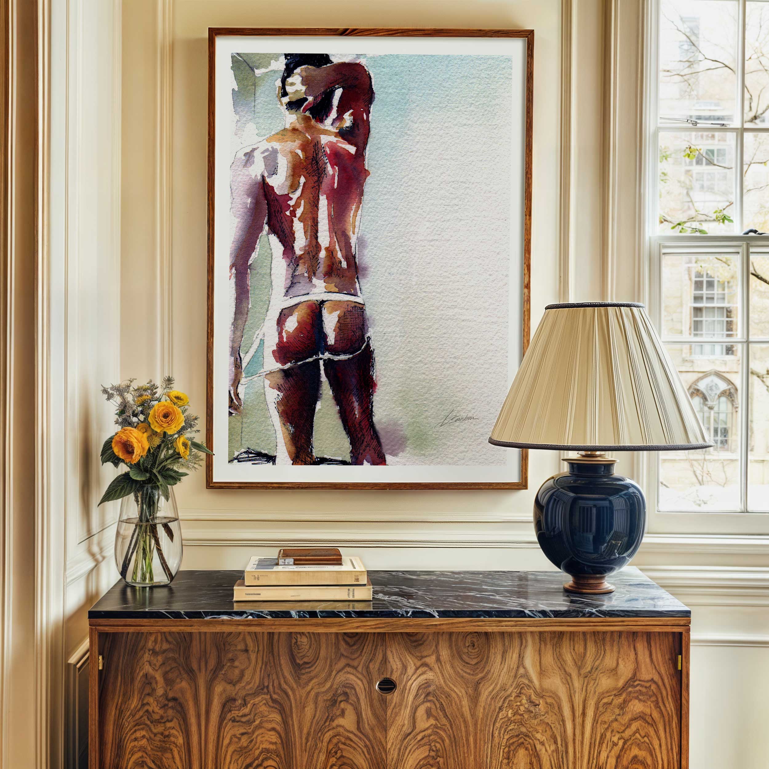 Standing the Morning Light in His Jockstrap - Art Print Artist Brenden Sanborn