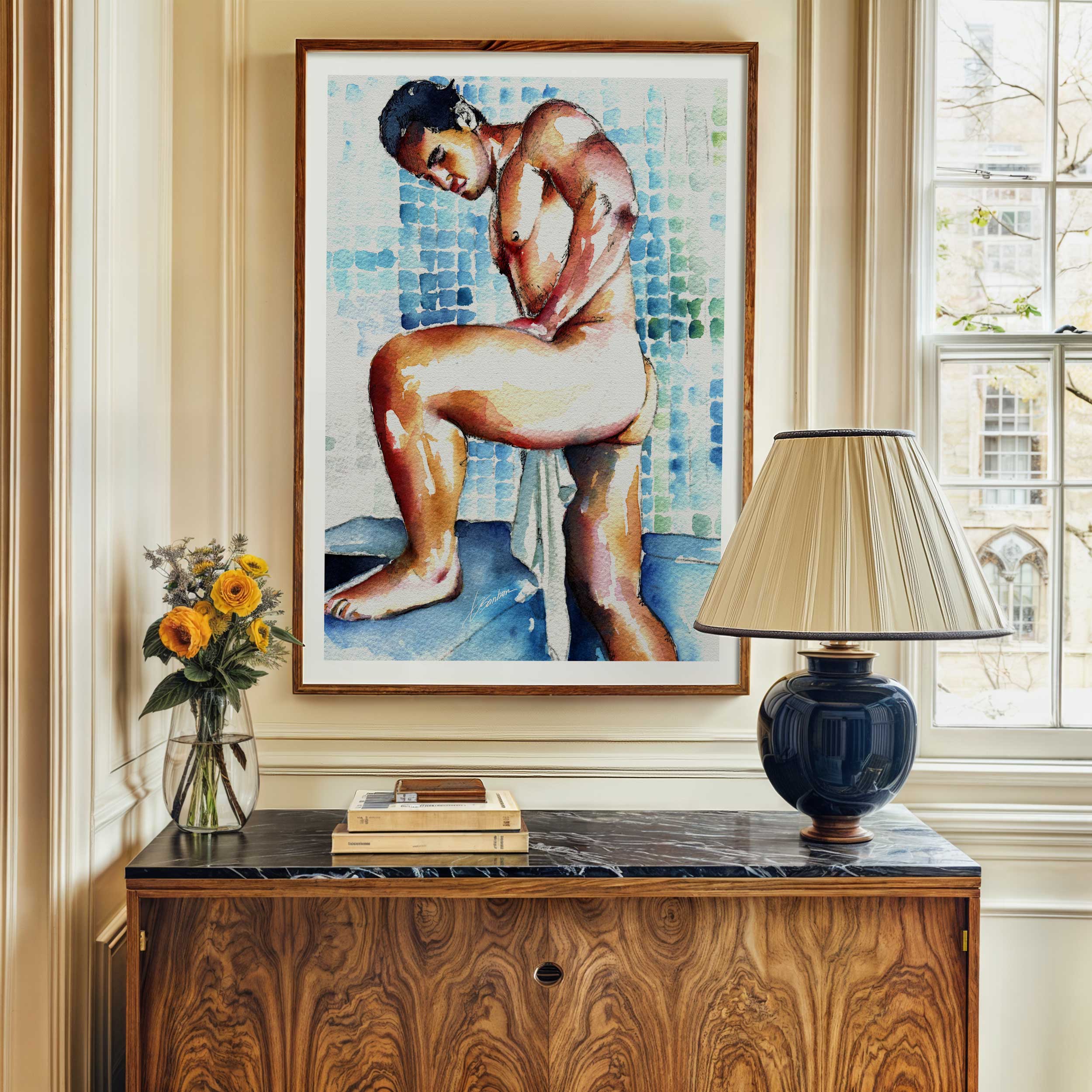Blue Tile Pose and a Confident Booty Lean – Art Print Artist Brenden Sanborn