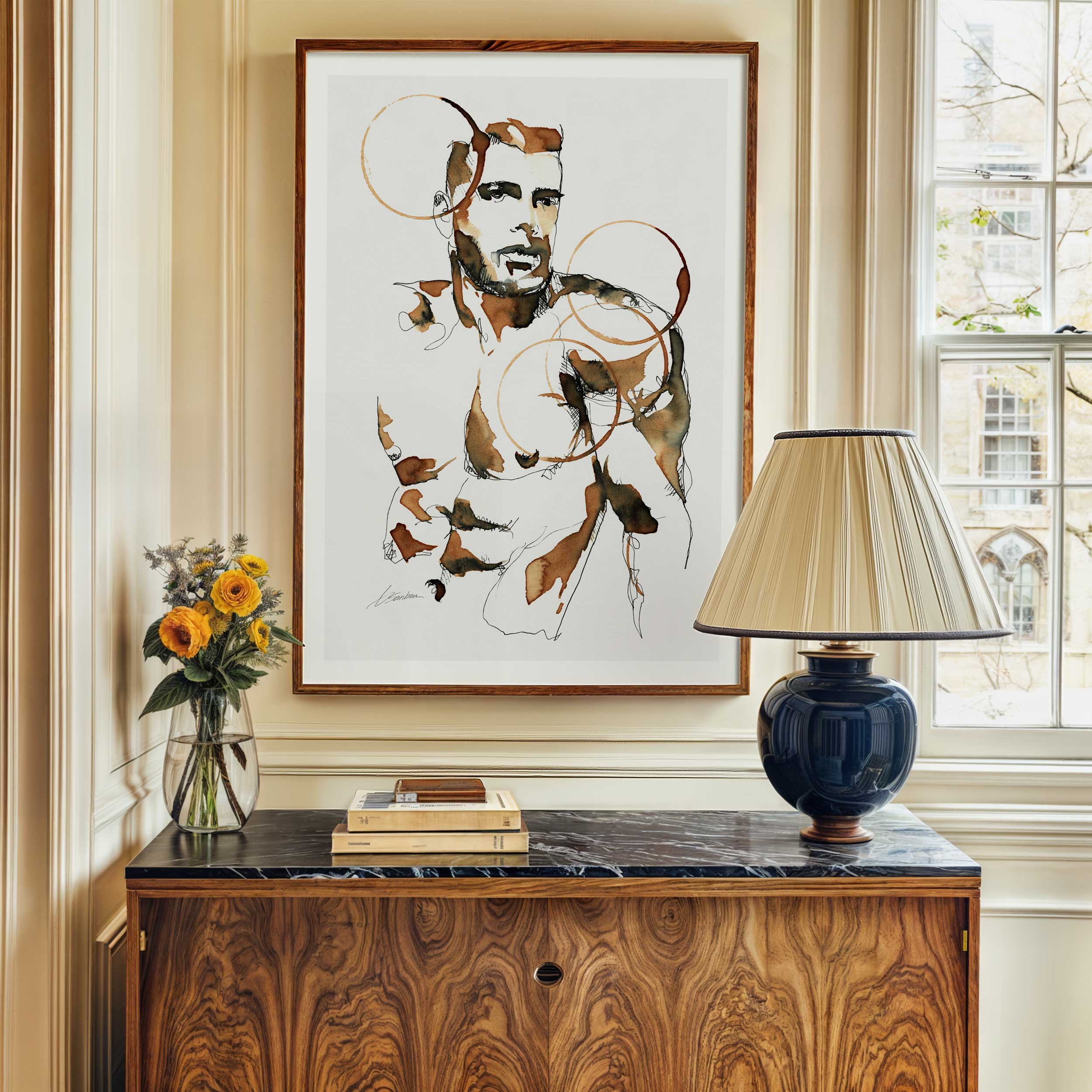 Male Portrait with Coffee Ink Stains – Art Print Artist Brenden Sanborn