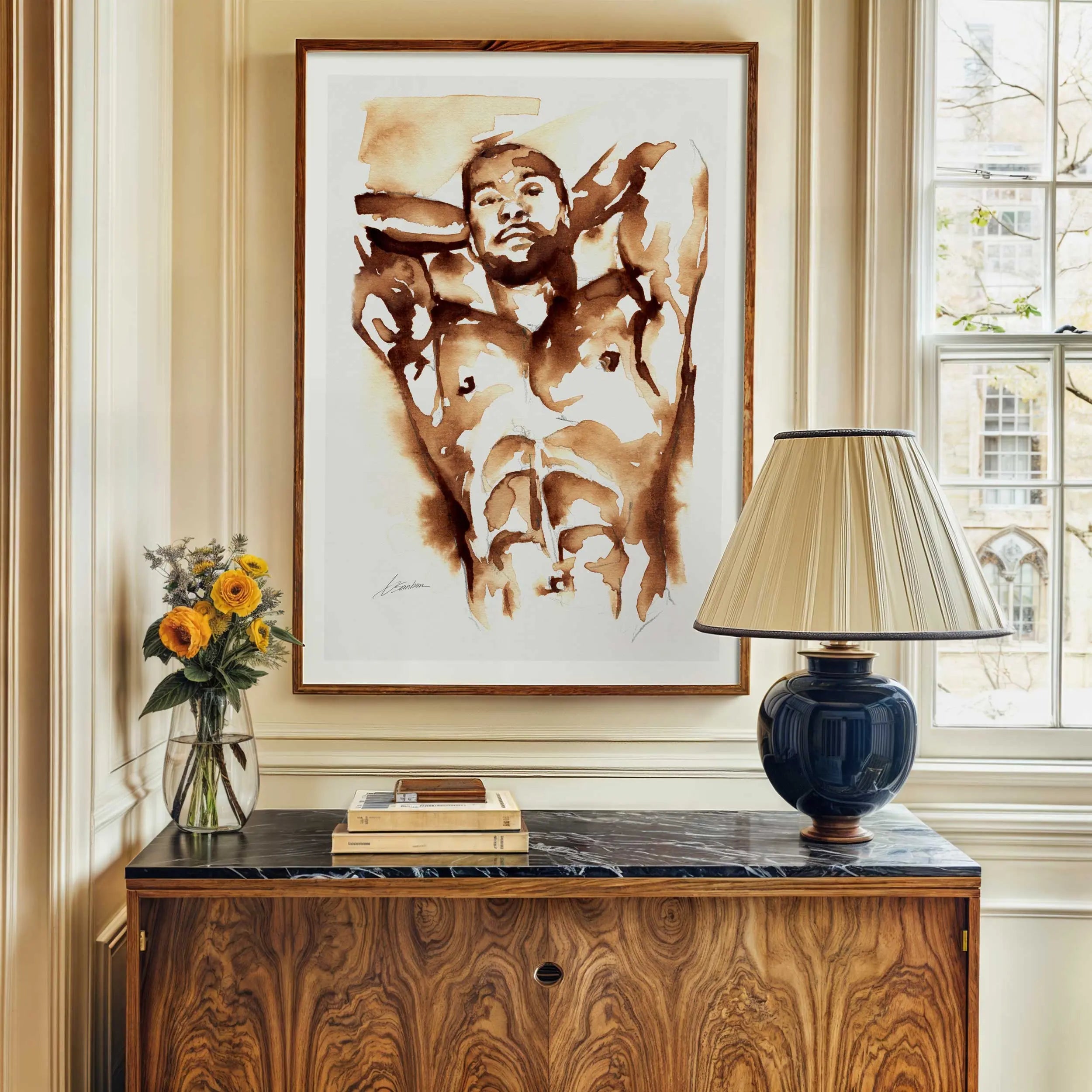 Coffee Nude with Arms Raised - Art Print Artist Brenden Sanborn