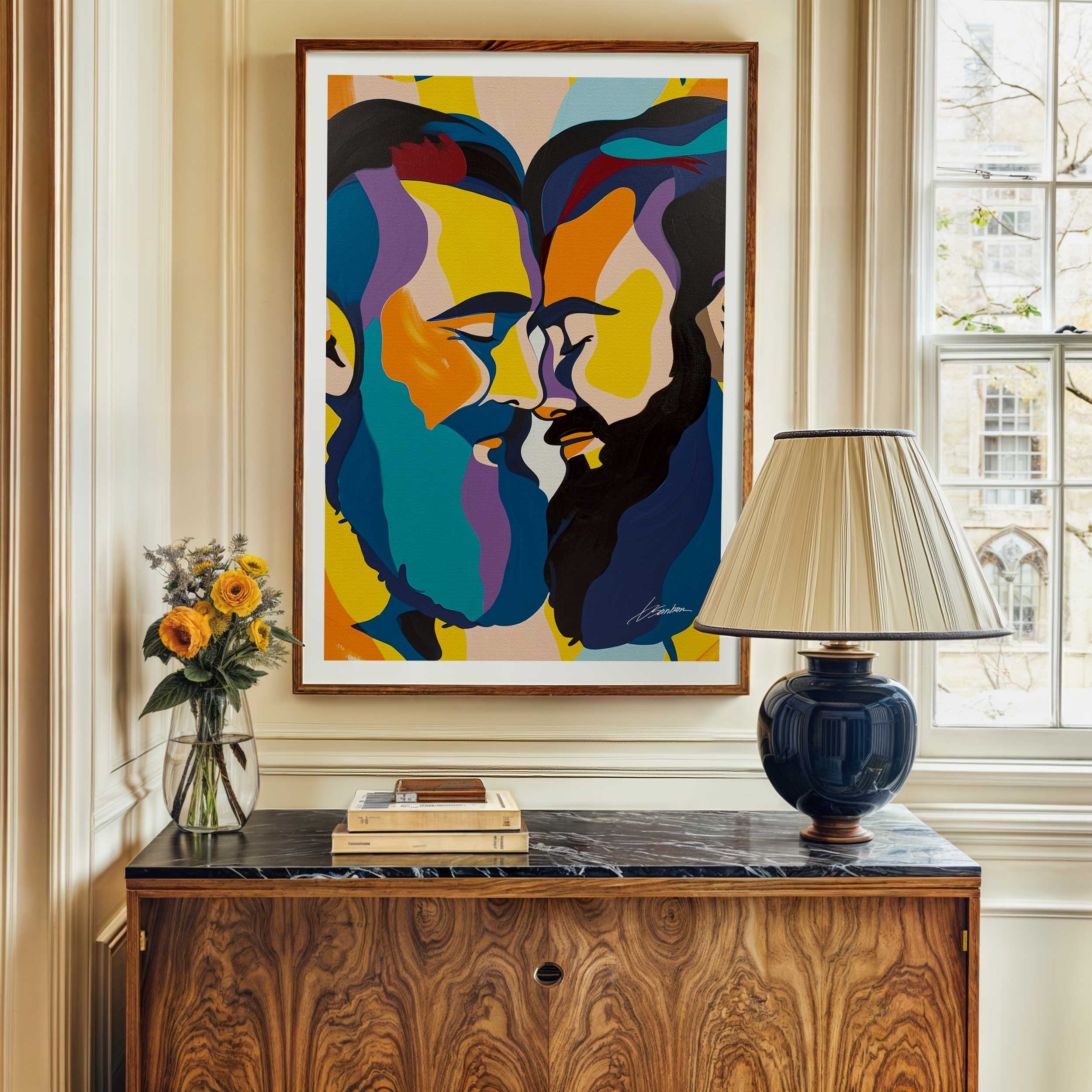 Bearded Lovers Lost in Colorful Harmony – Art Print Artist Brenden Sanborn