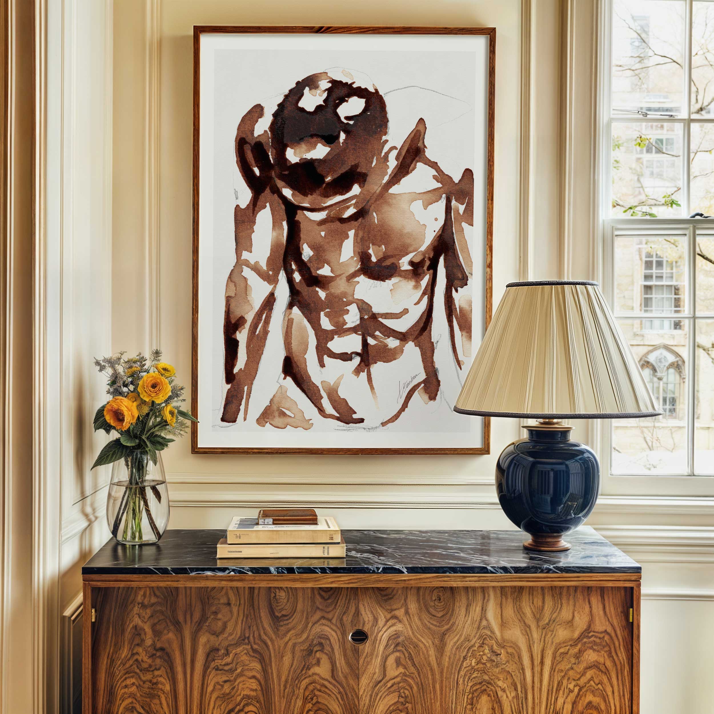 Nude Looking Down in Coffee - Art Print Artist Brenden Sanborn