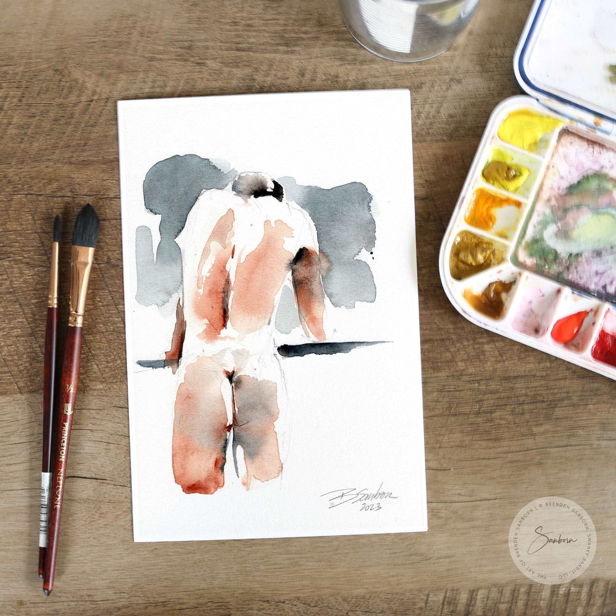 Male Figure with Defined Back Muscles - 6x9" Original Painting Artist Brenden Sanborn