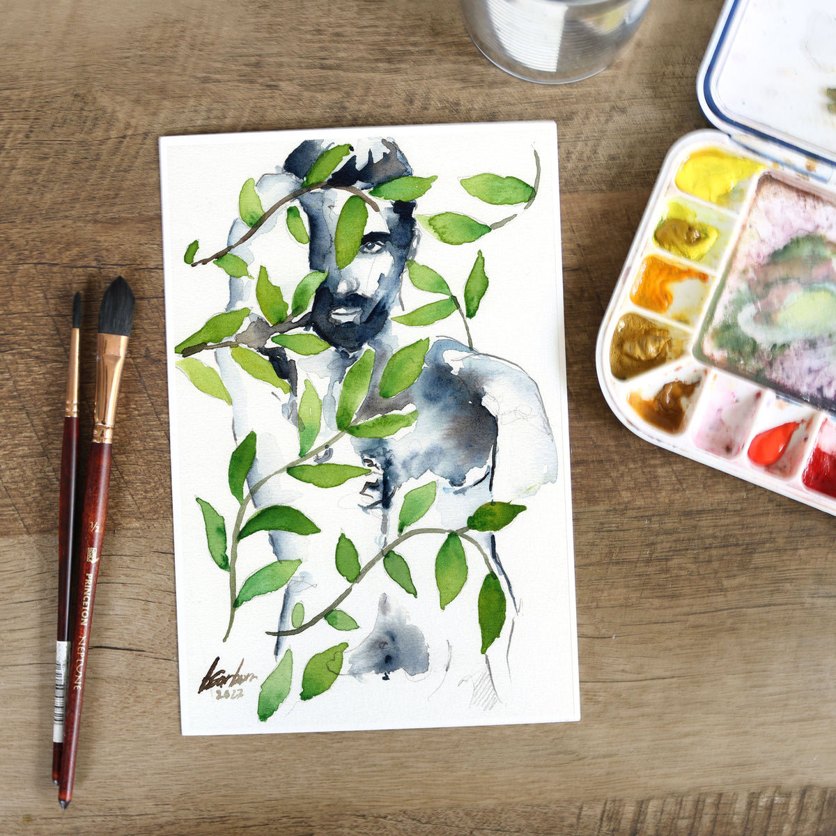 Nature's Embrace - Bearded Man Amidst Verdant Vines - Original Art Artist Brenden Sanborn