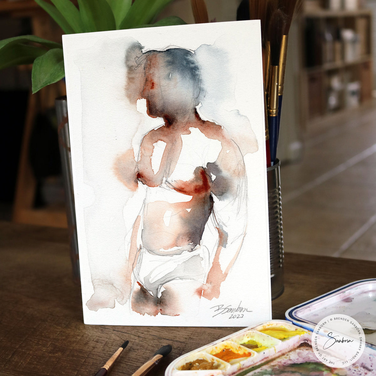 Profile of a Contemplative Male Figure - 6x9" Original Painting Artist Brenden Sanborn