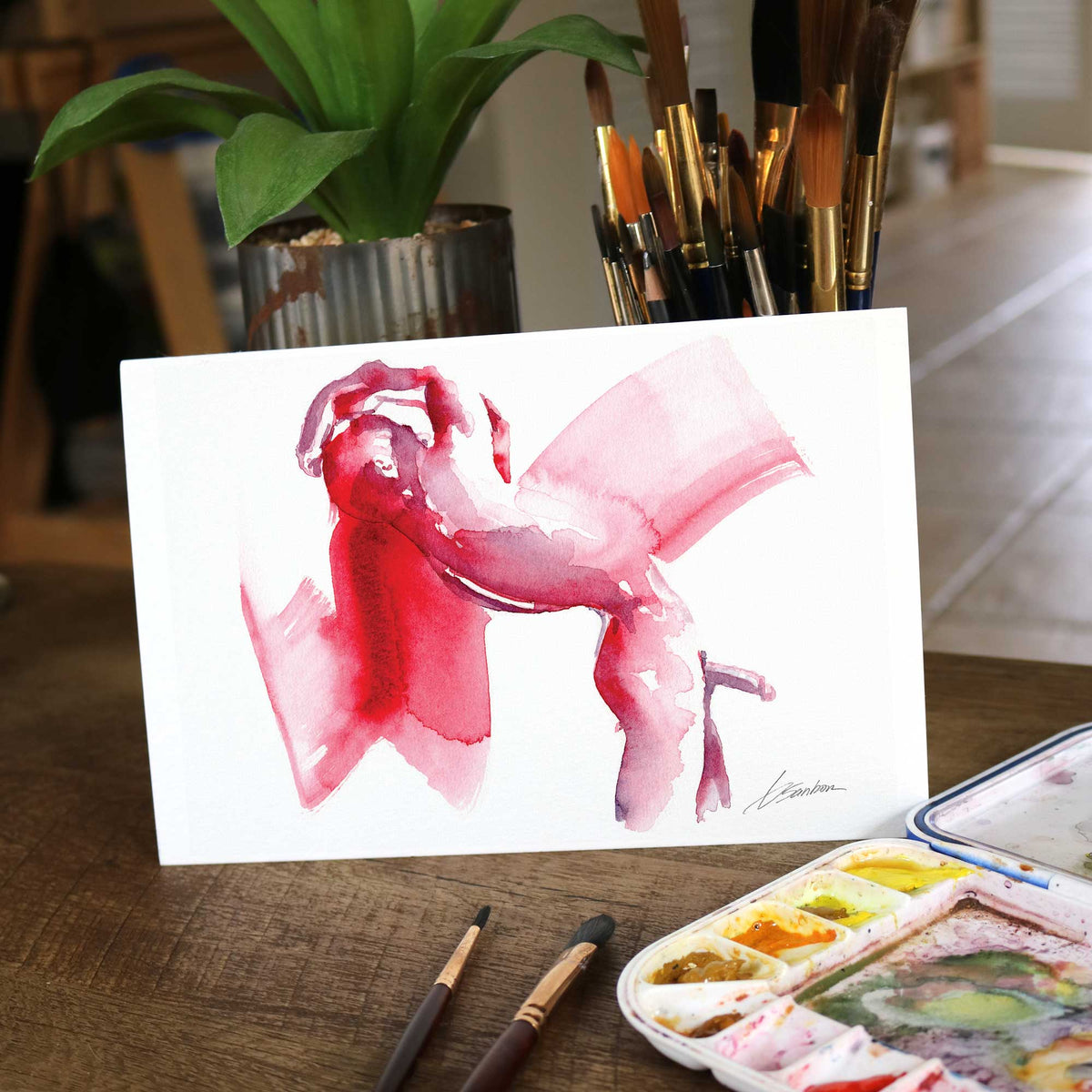 Rosy Embrace Abstract Nude - 6x9" Original Painting Artist Brenden Sanborn