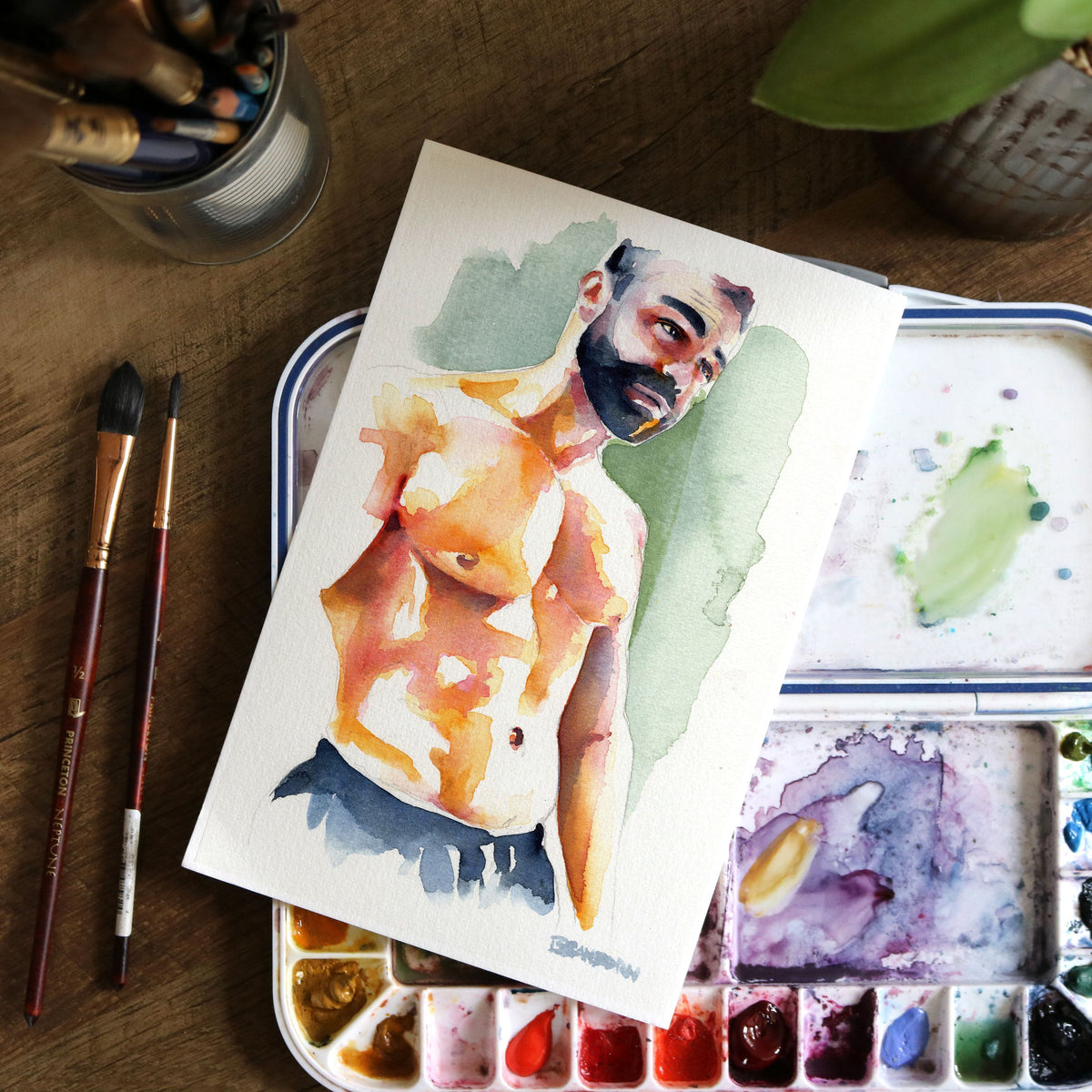 Sunlit Strength - Chiseled Torso in Warm Hues - Original Art Artist Brenden Sanborn